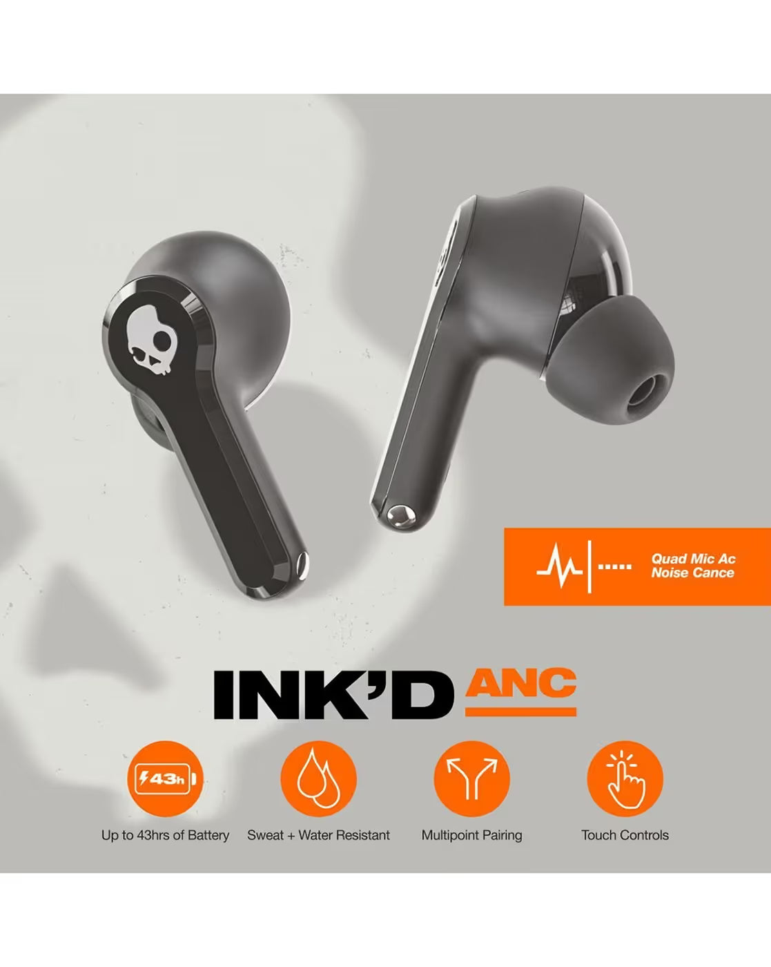 Skullcandy Ink’d ANC Wireless Earbuds with Active Noise Cancelling