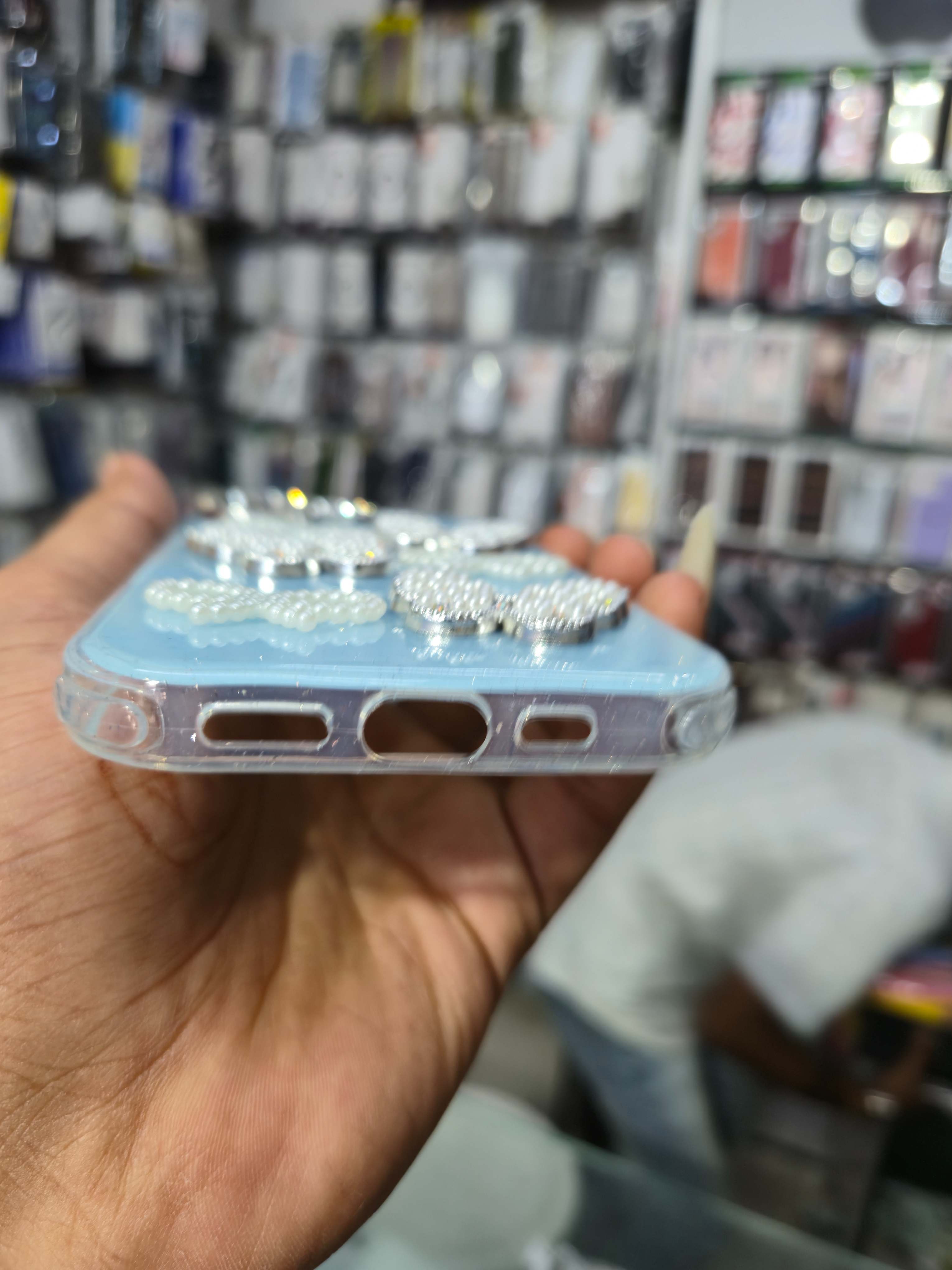 Fashion Butterfly Pearl Premium Back Cover (Sky Blue)