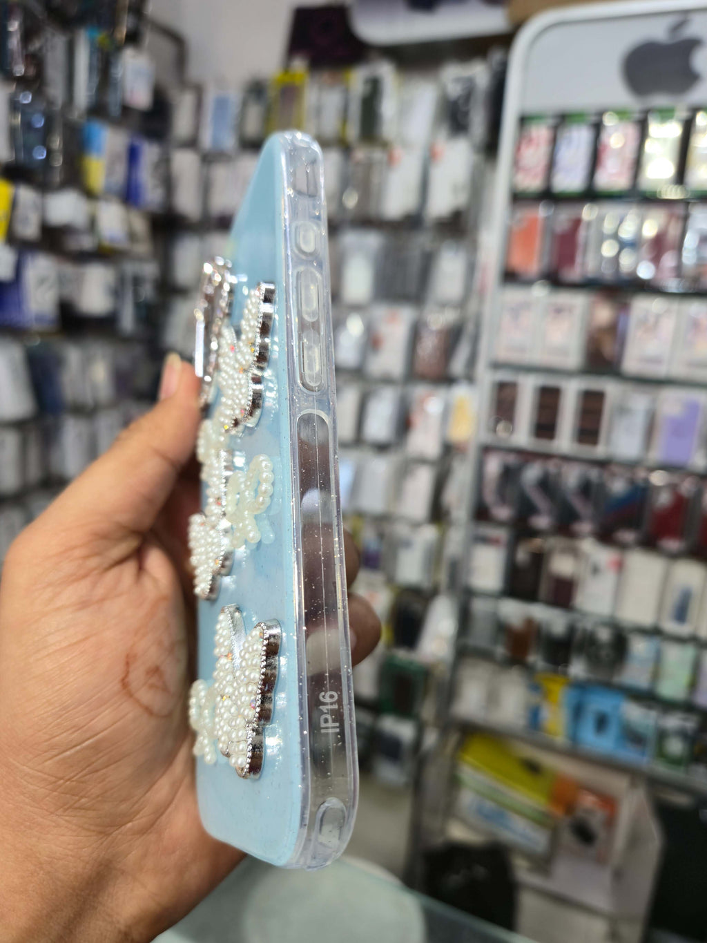 Fashion Butterfly Pearl Premium Back Cover (Sky Blue)