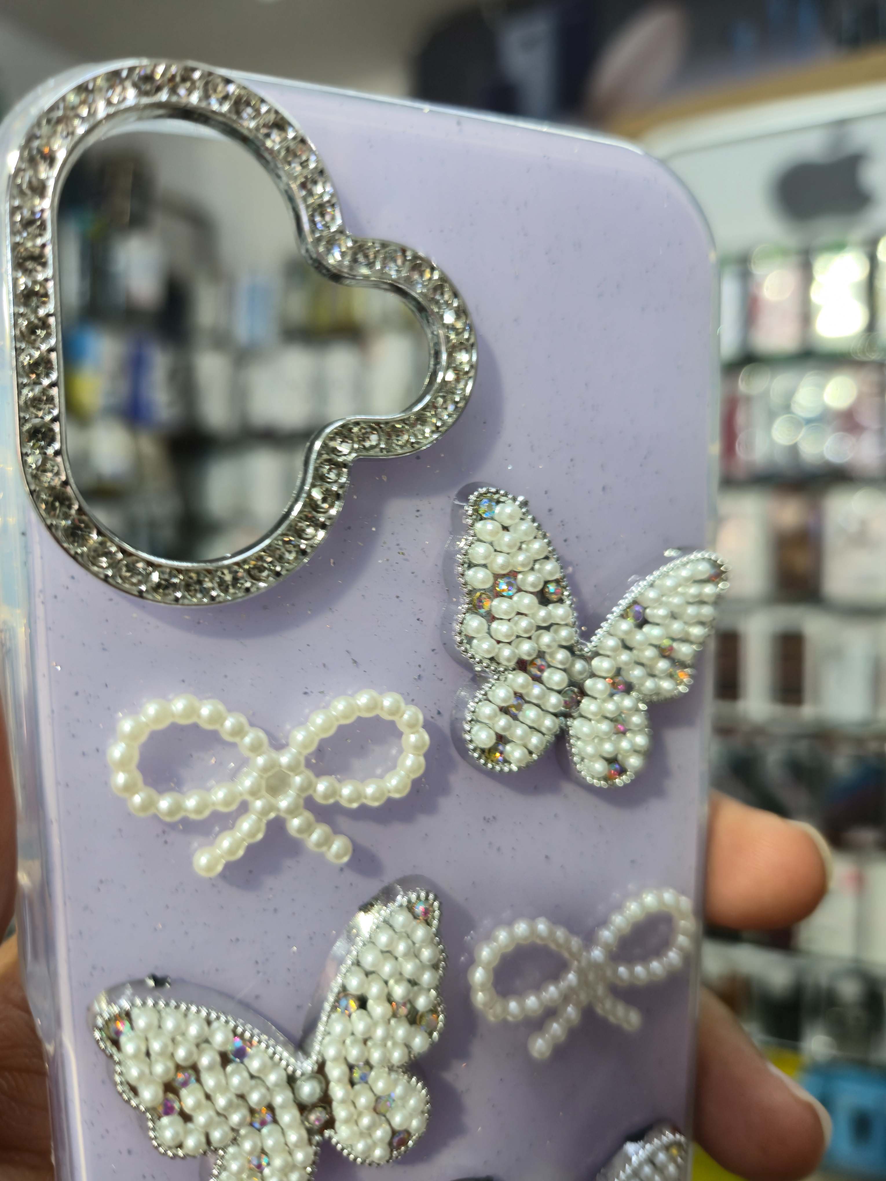 Premium Butterfly Pearl Glitter Back Cover (Lavender)
