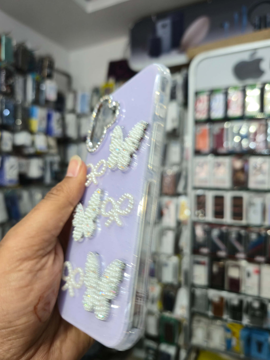 Premium Butterfly Pearl Glitter Back Cover (Lavender)