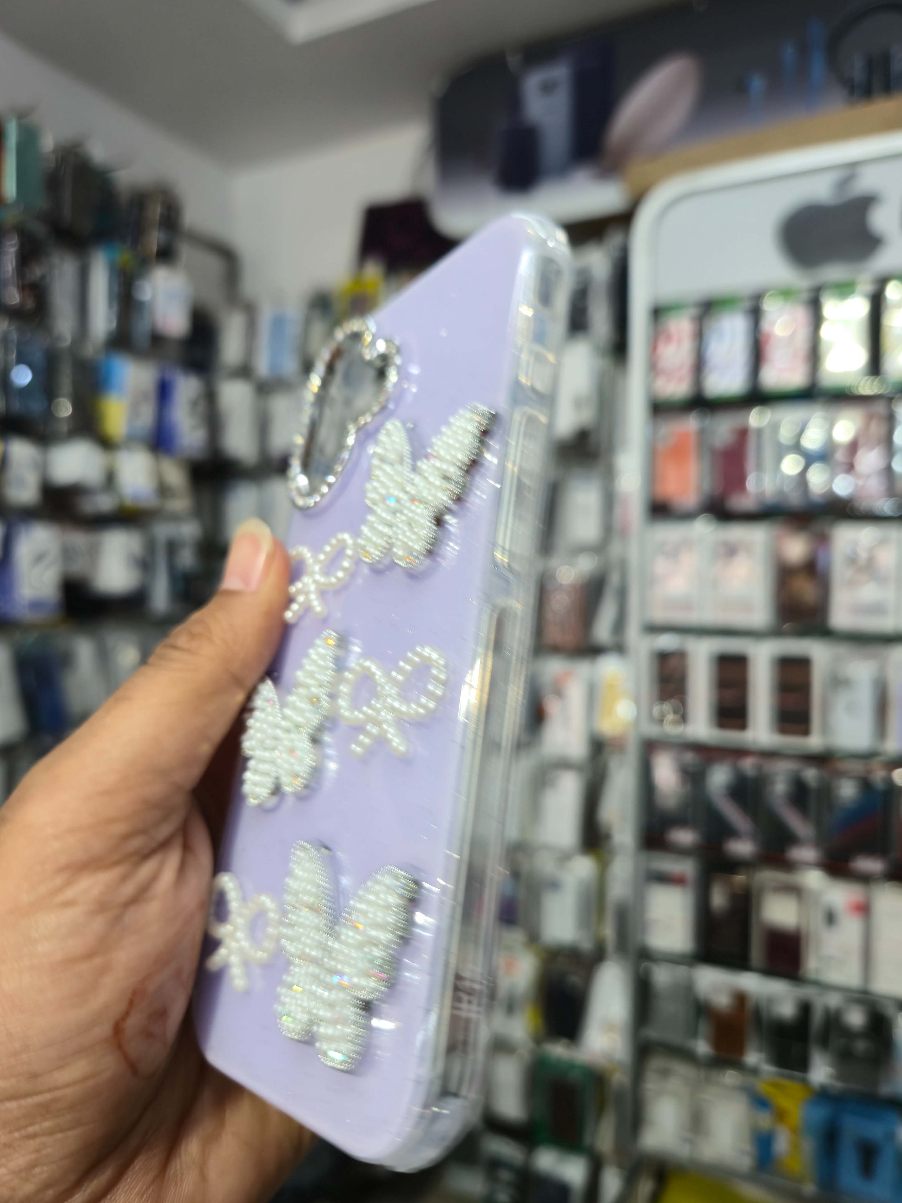 Premium Butterfly Pearl Glitter Back Cover (Lavender)