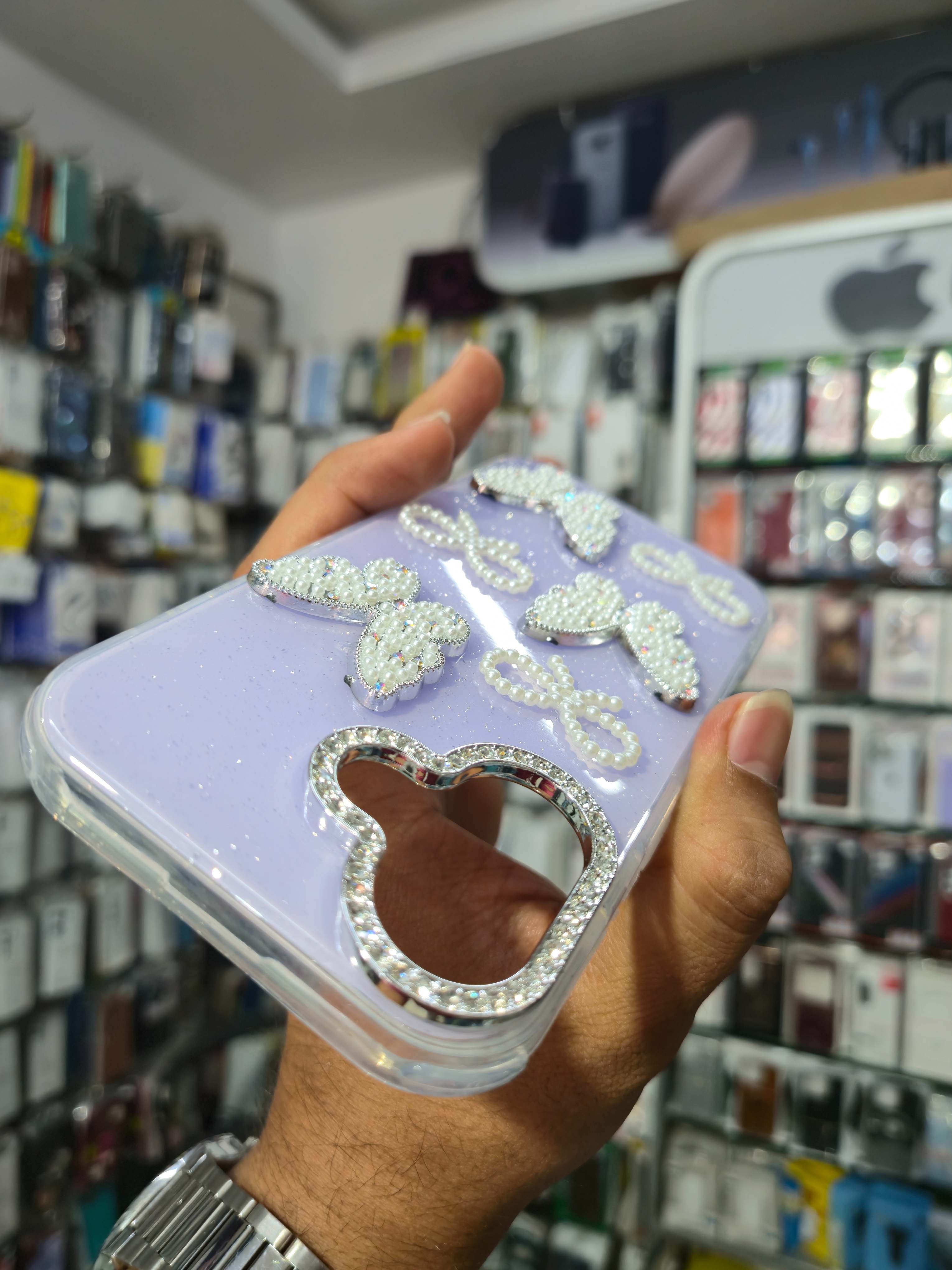Premium Butterfly Pearl Glitter Back Cover (Lavender)