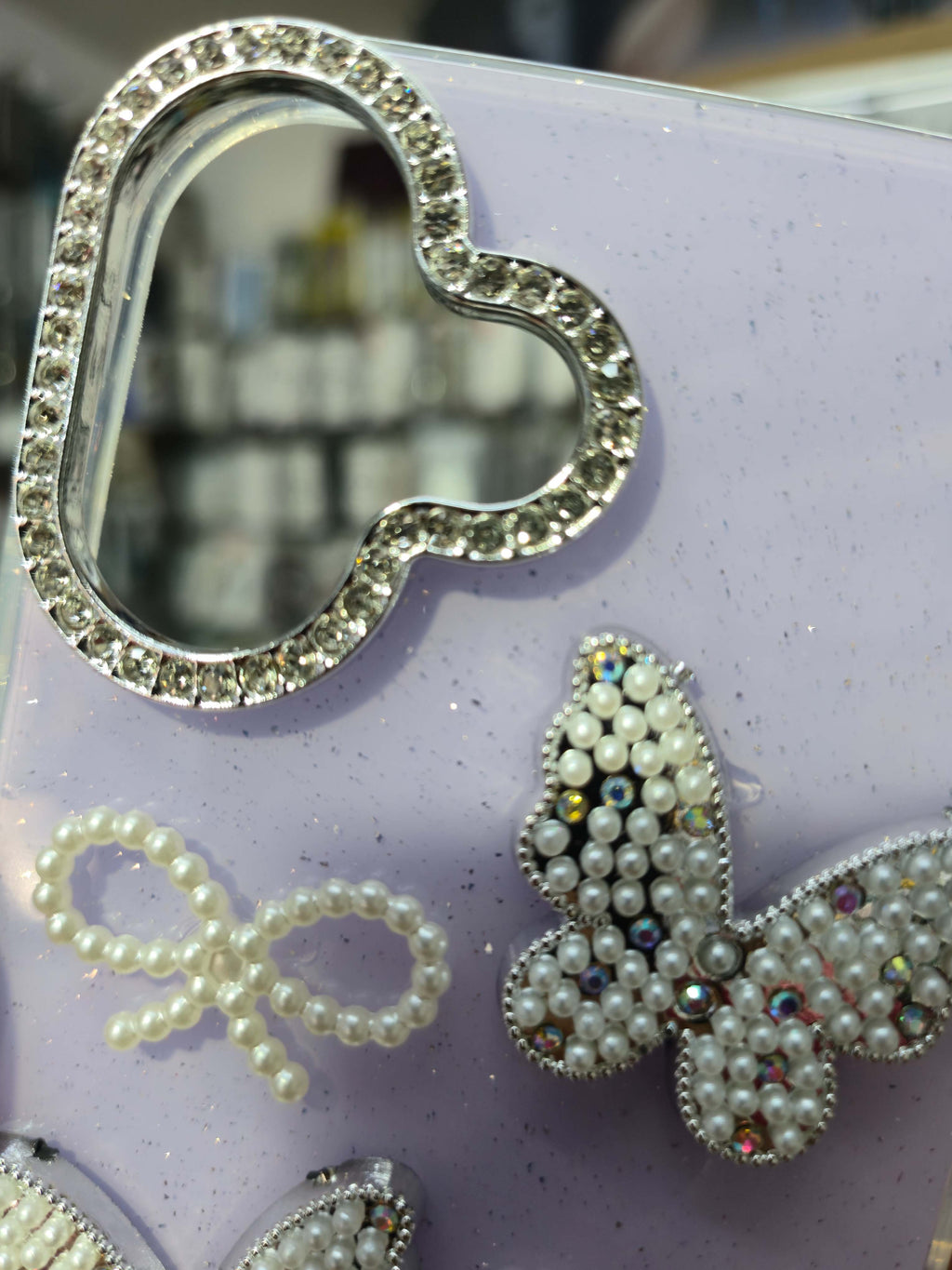 Premium Butterfly Pearl Glitter Back Cover (Lavender)