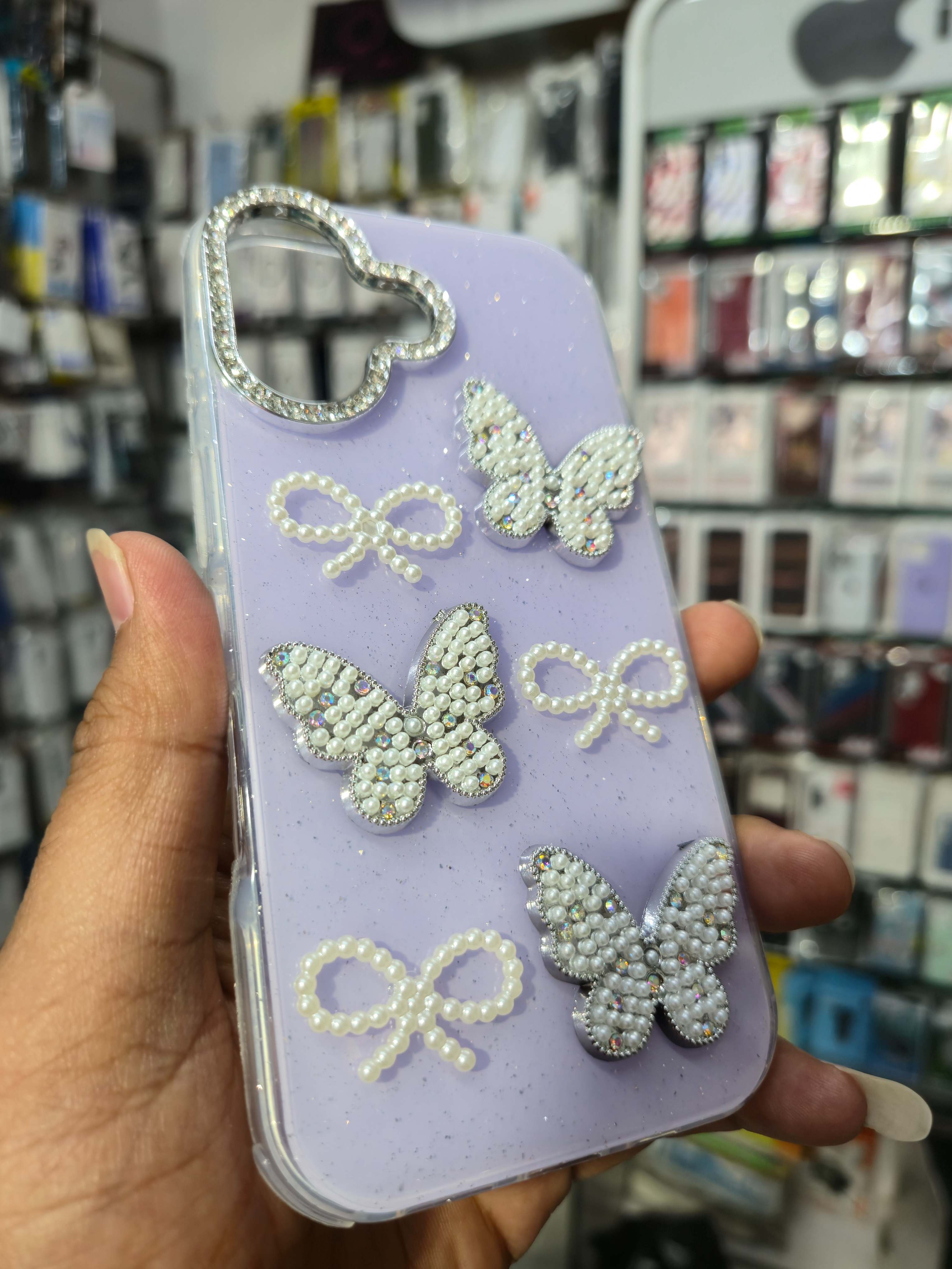 Premium Butterfly Pearl Glitter Back Cover (Lavender)