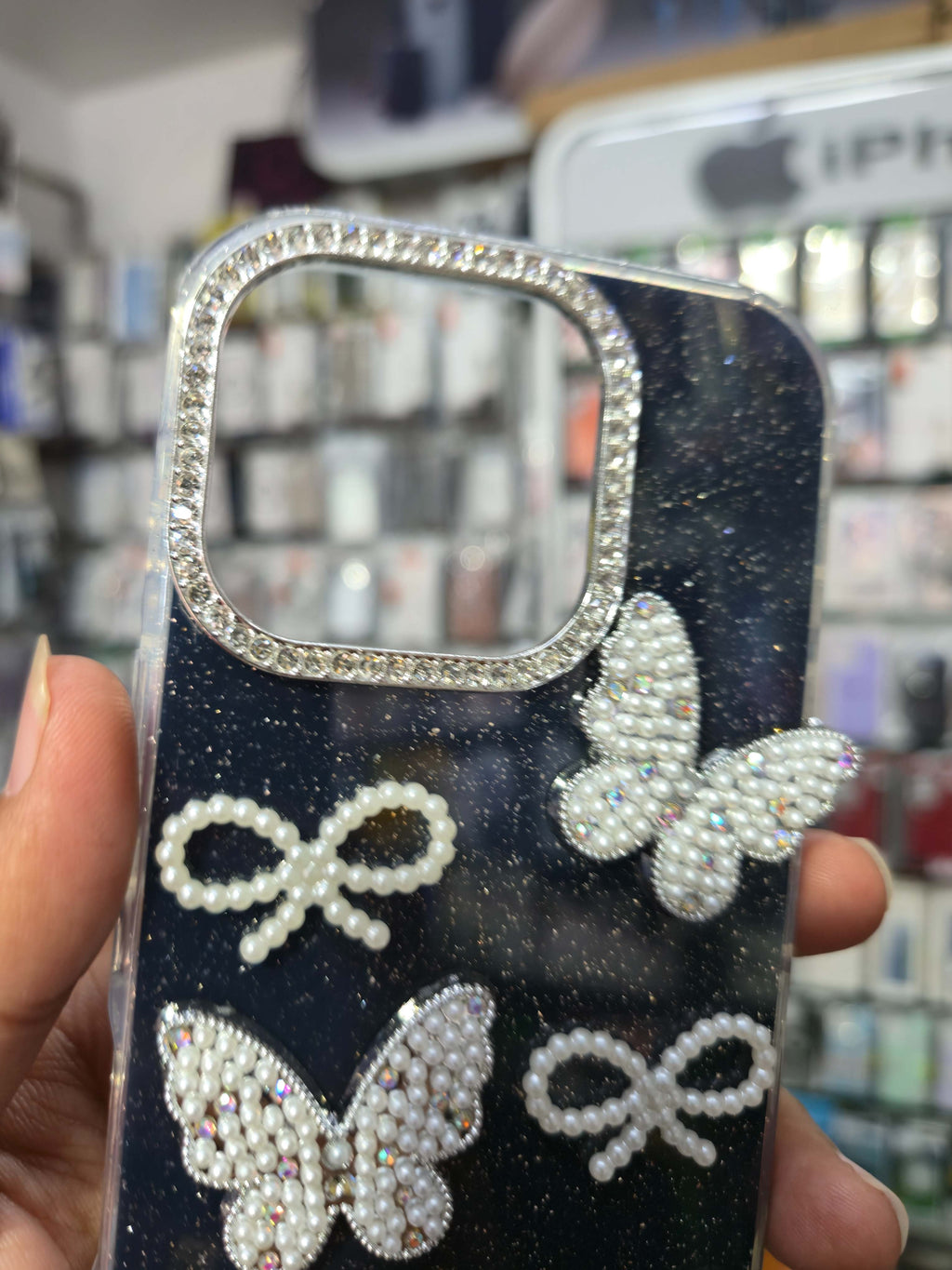 Premium Butterfly Pearl Glitter Back Cover (Black)