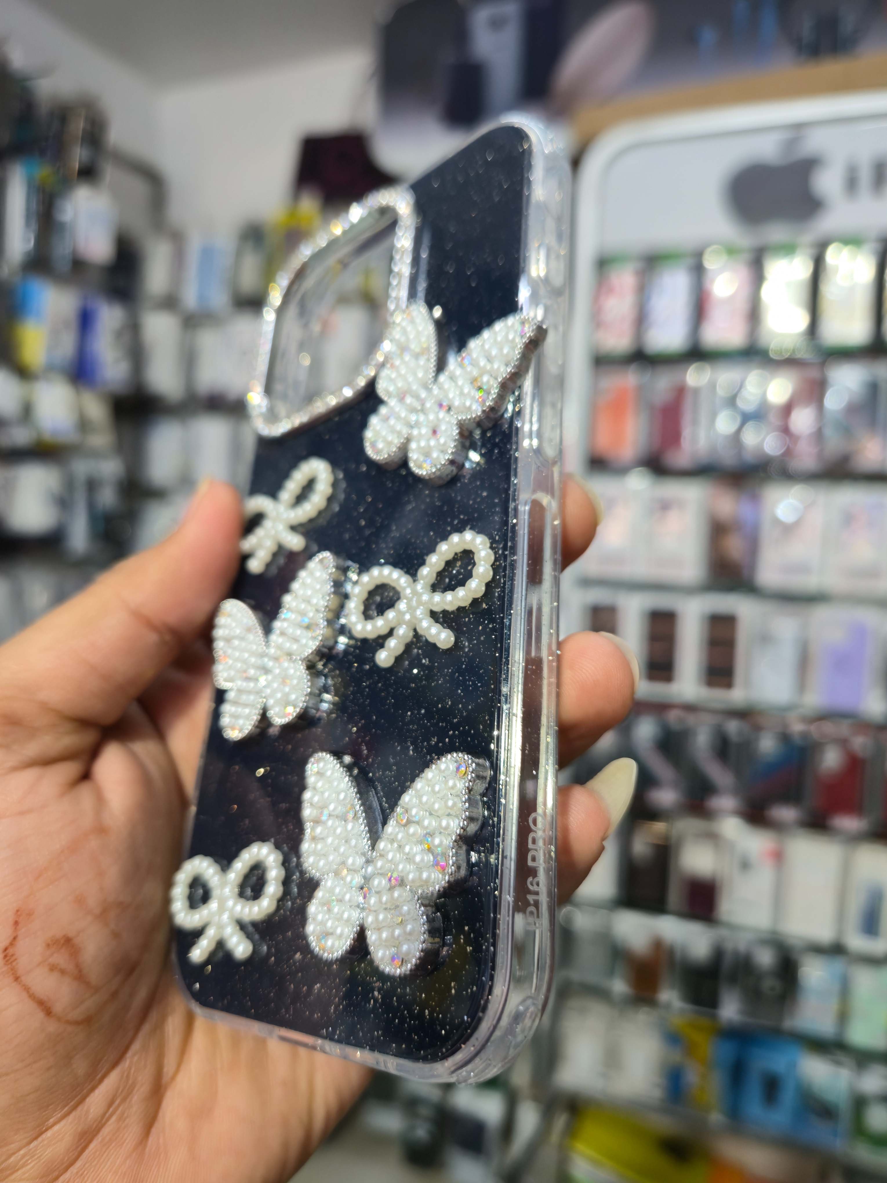 Premium Butterfly Pearl Glitter Back Cover (Black)