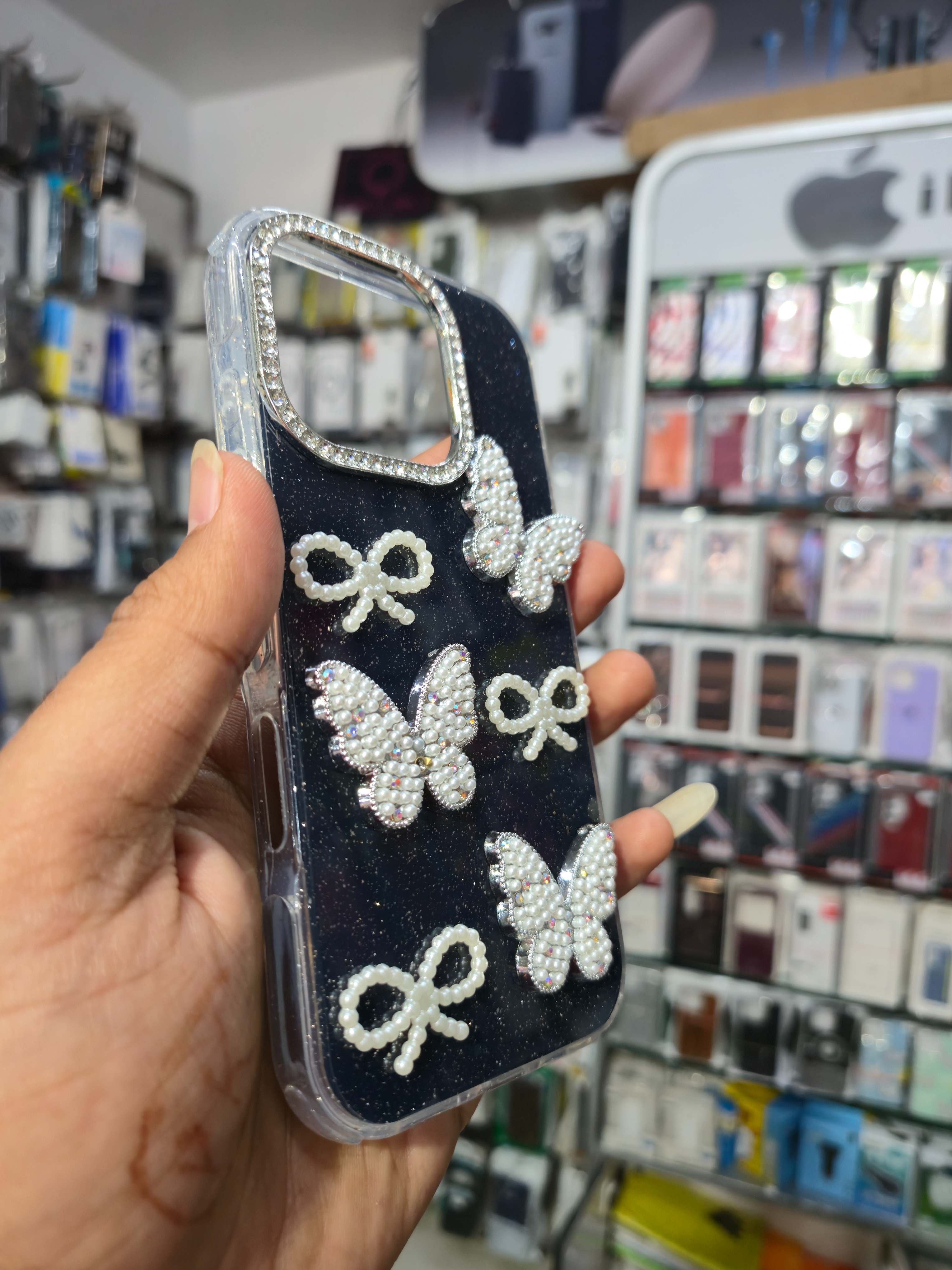 Premium Butterfly Pearl Glitter Back Cover (Black)