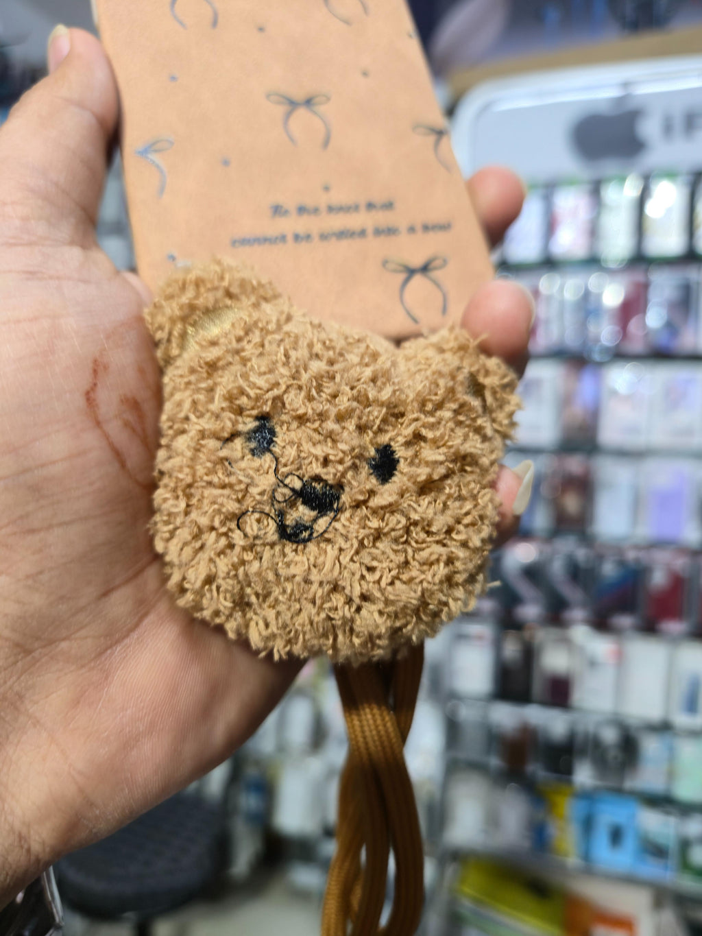Cute Bow Print Teddy Grip Back Cover (Brown)