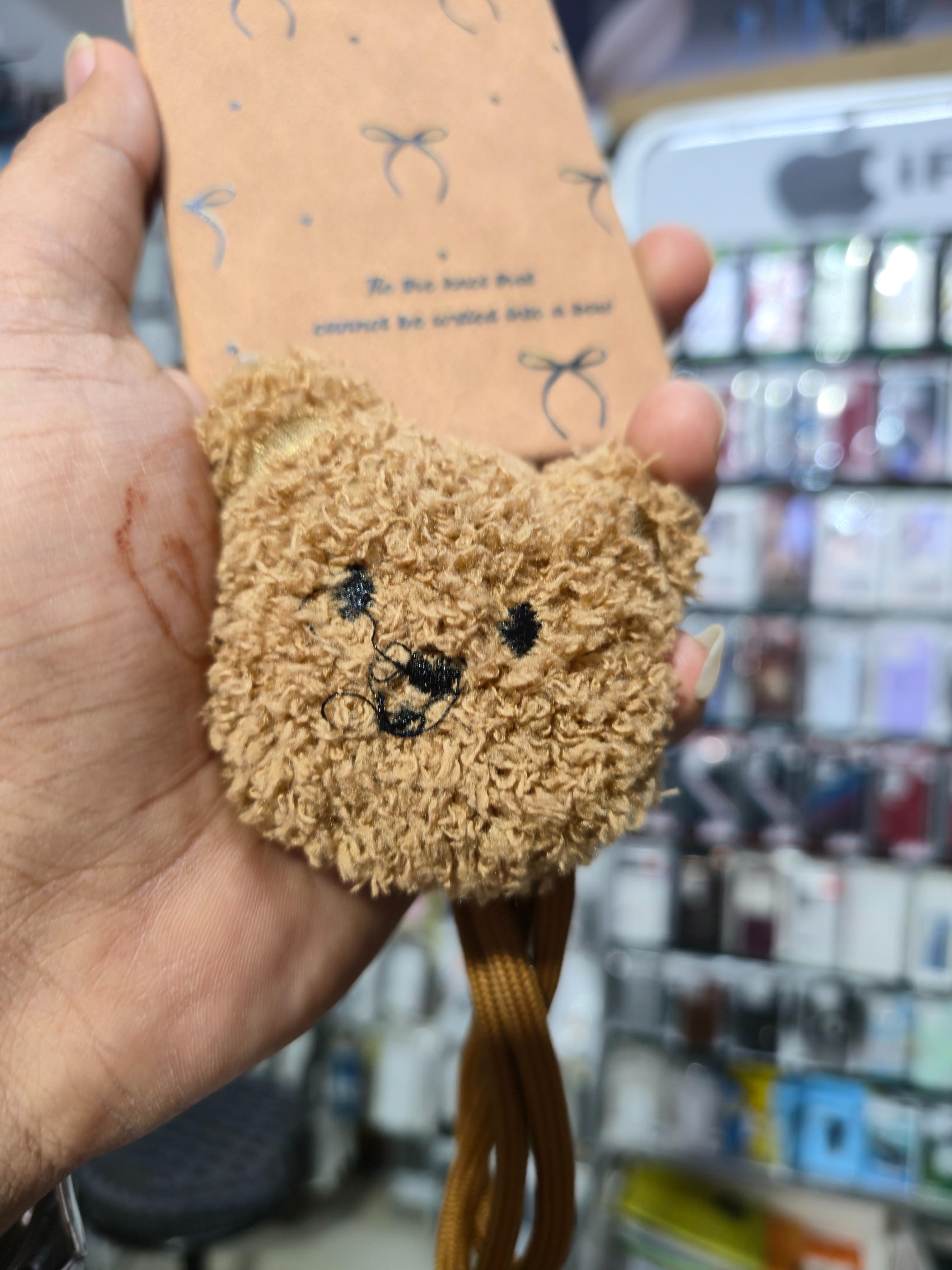 Cute Bow Print Teddy Grip Back Cover (Brown)
