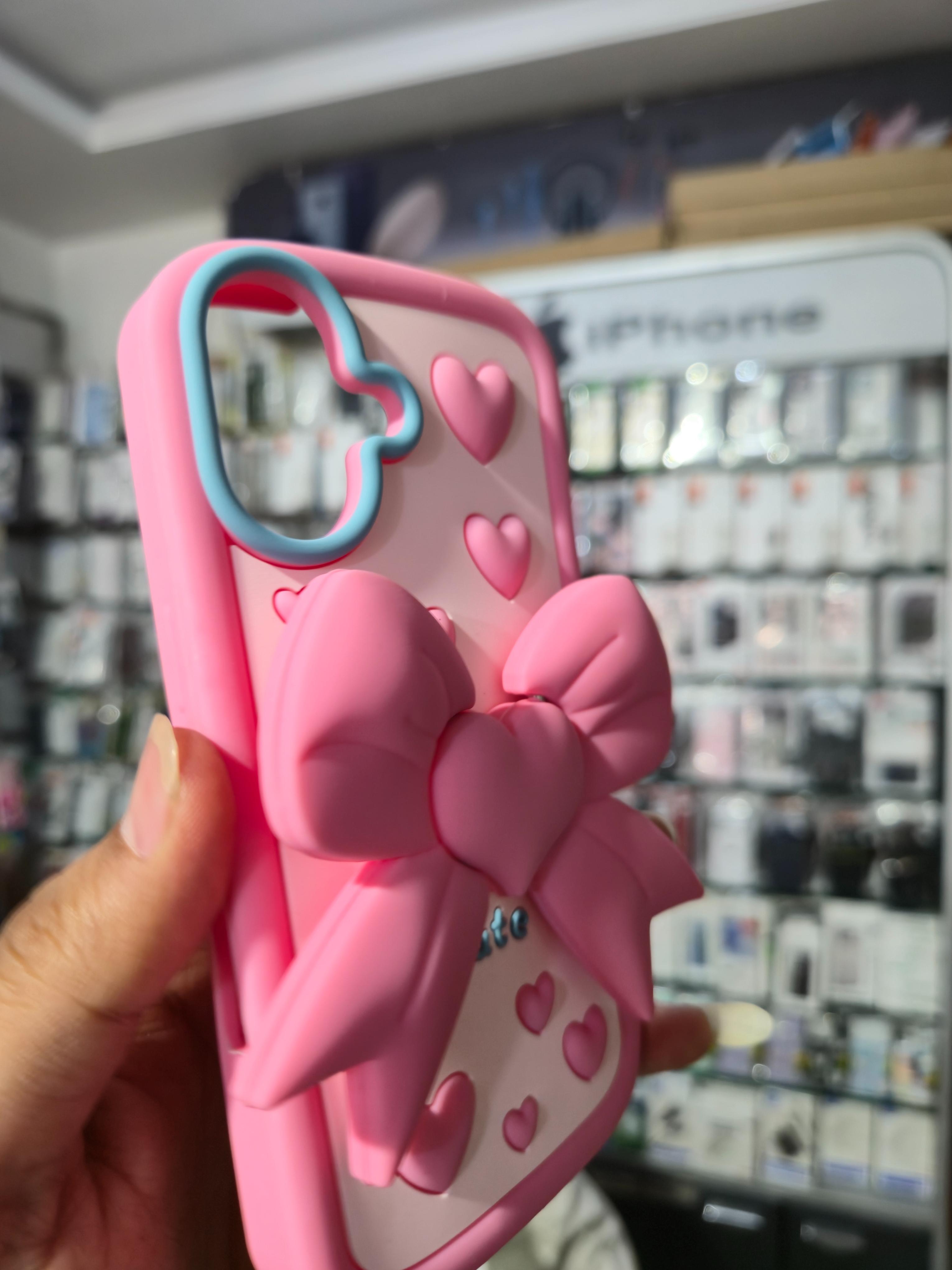 Cute 3D Bow Heart Silicone Back Cover (Pink)