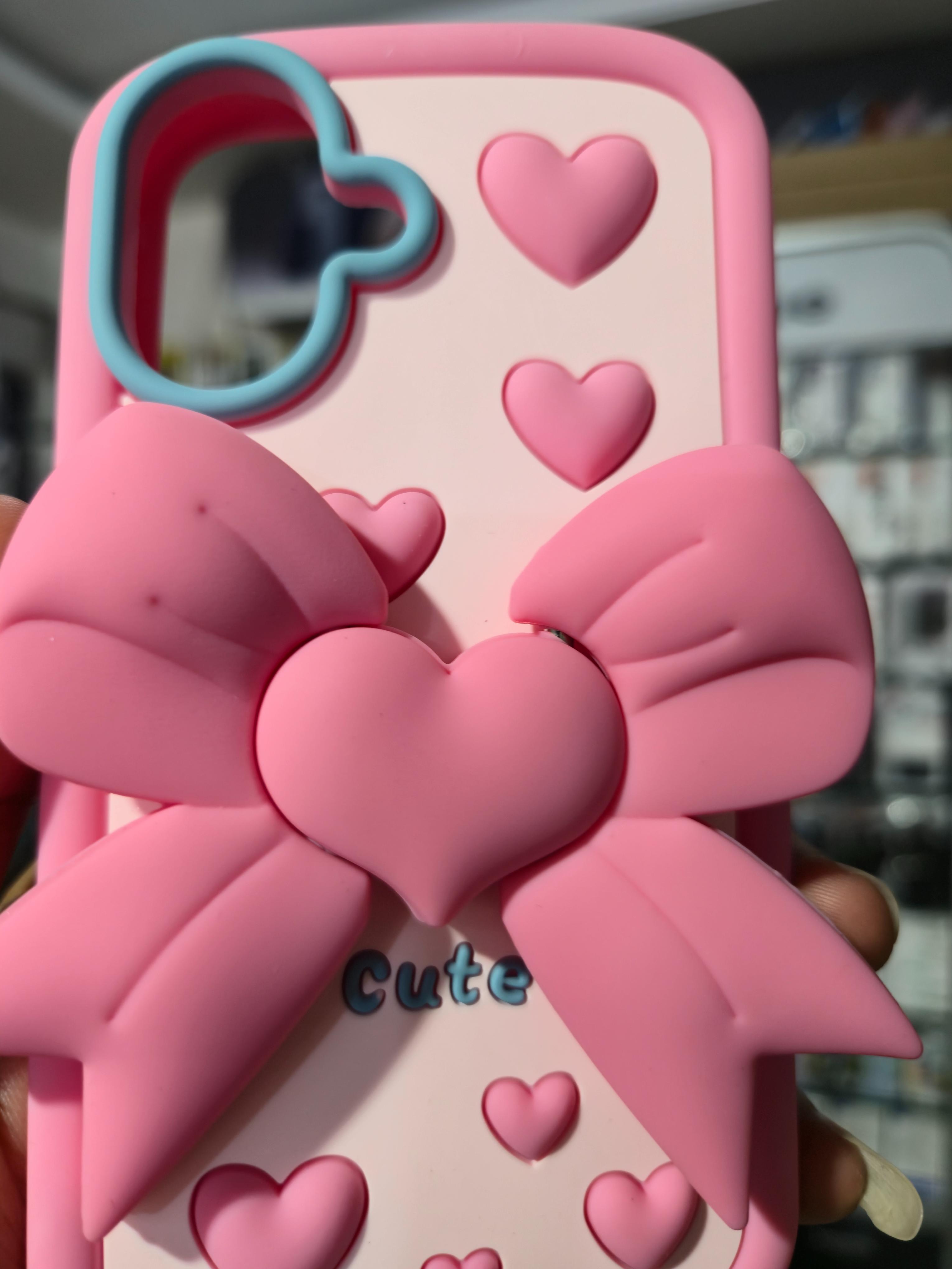 Cute 3D Bow Heart Silicone Back Cover (Pink)