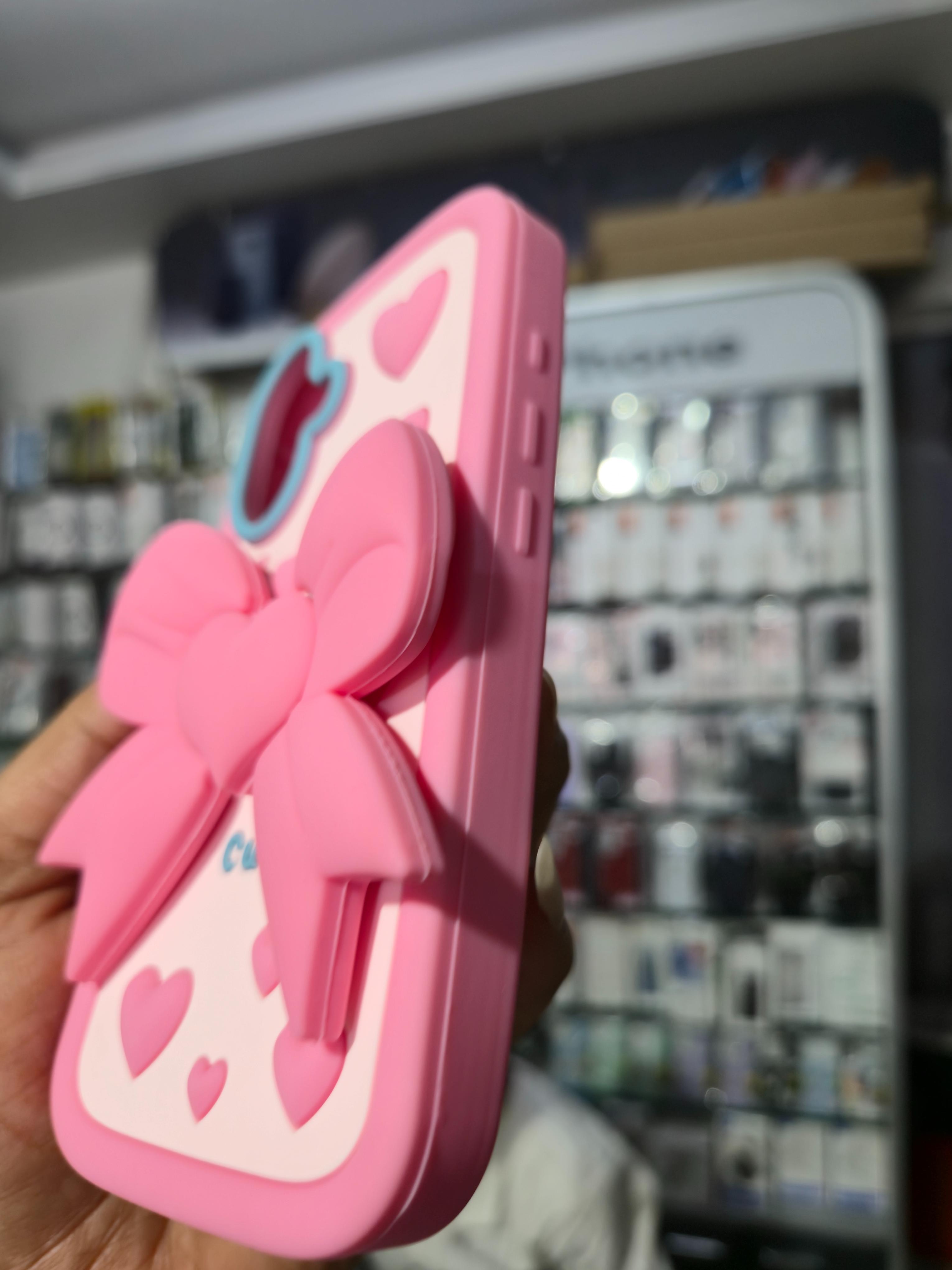 Cute 3D Bow Heart Silicone Back Cover (Pink)