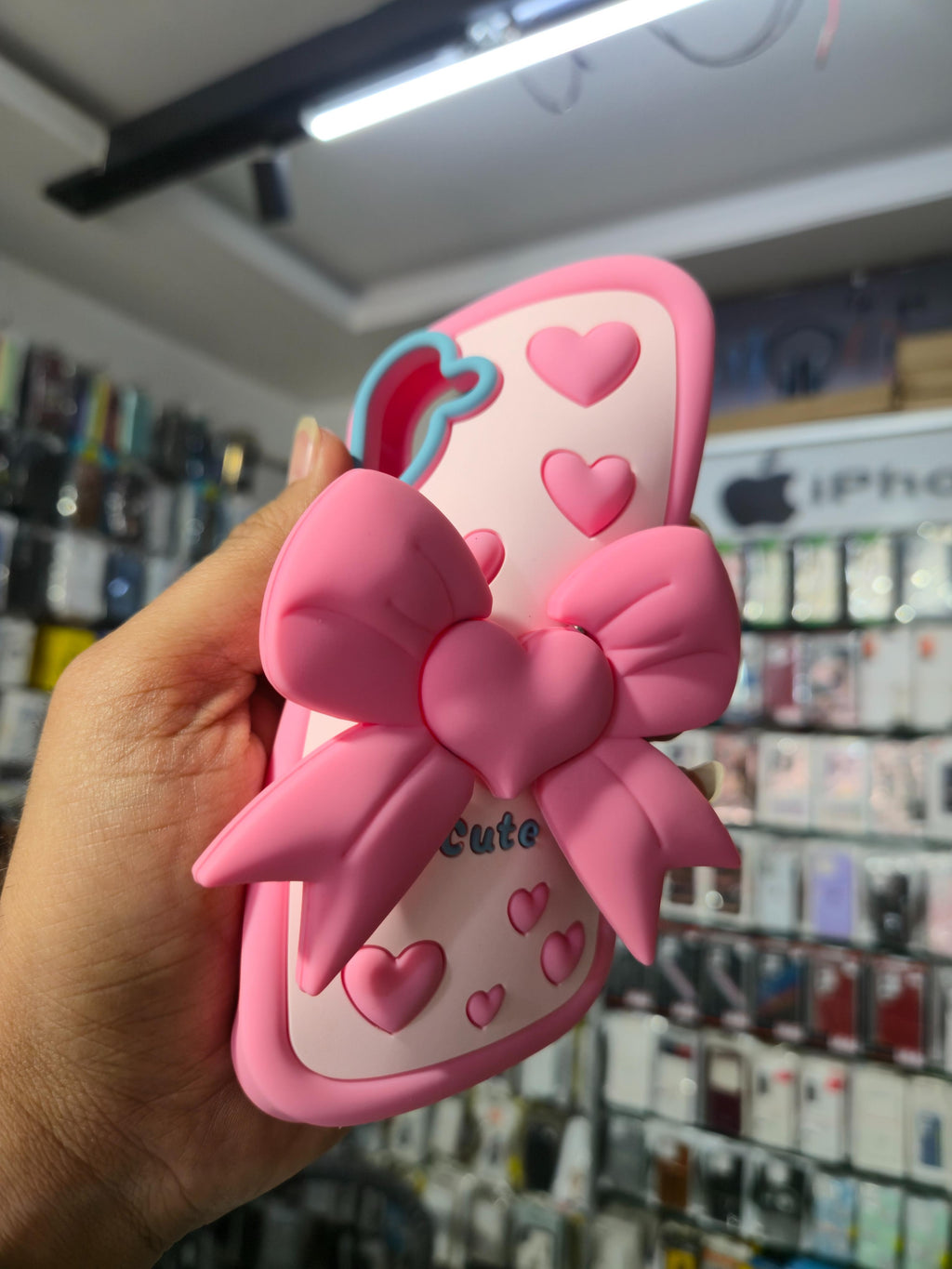 Cute 3D Bow Heart Silicone Back Cover (Pink)