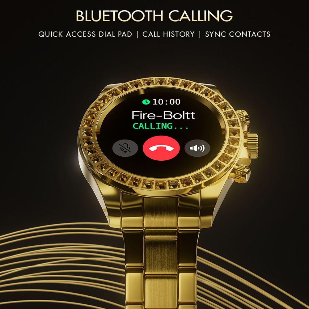 FIRE-BOLTT Blizzard Ultra Smartwatch with Bluetooth Calling (32.5mm HD Display, Water Resistant, Gold Strap)