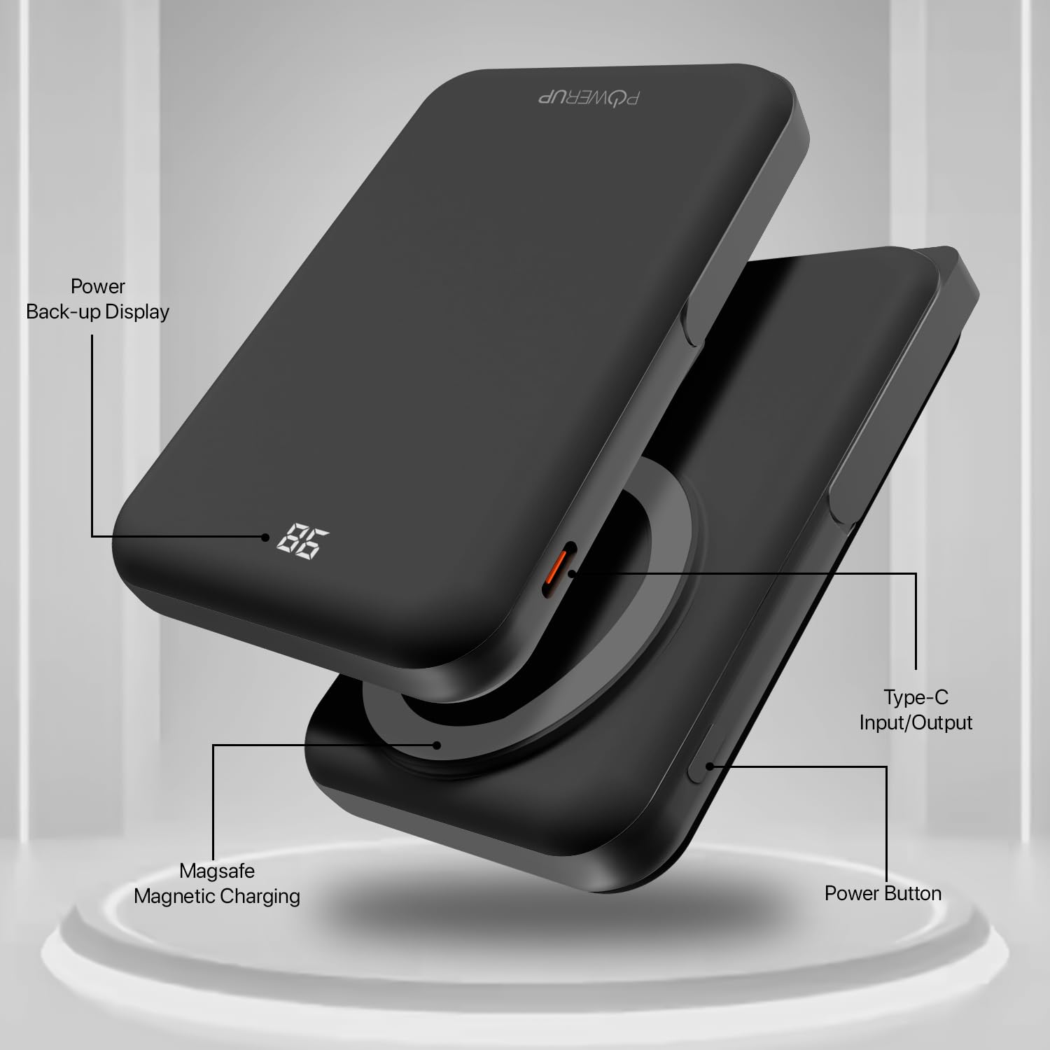 POWERUP PowerMag Stand 10000mAh Mag-Safe Power Bank, 15W Fast Wireless Charging