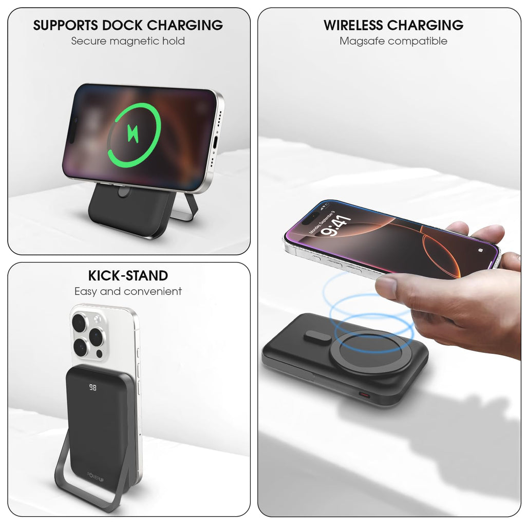 POWERUP PowerMag Stand 10000mAh Mag-Safe Power Bank, 15W Fast Wireless Charging