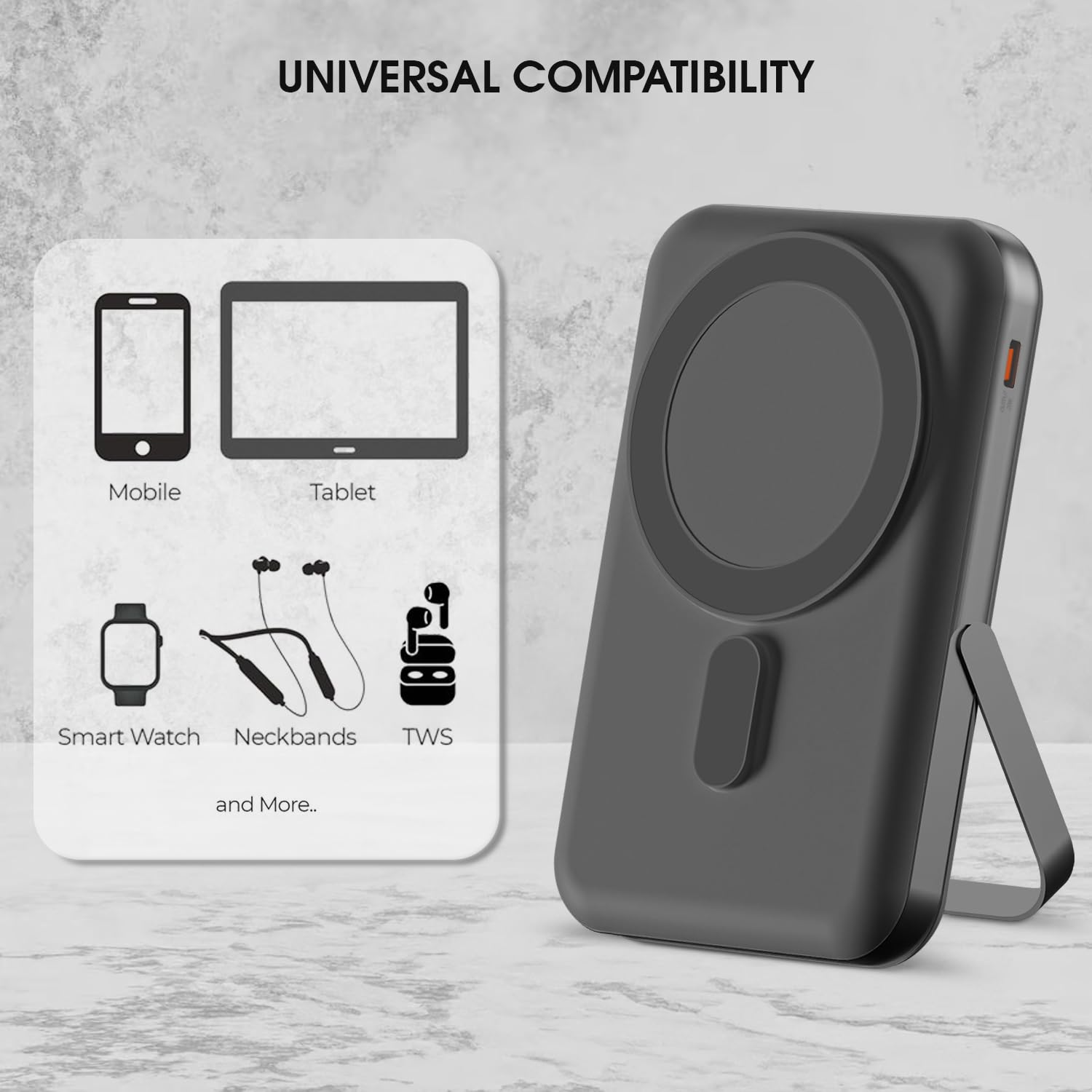 POWERUP PowerMag Stand 10000mAh Mag-Safe Power Bank, 15W Fast Wireless Charging
