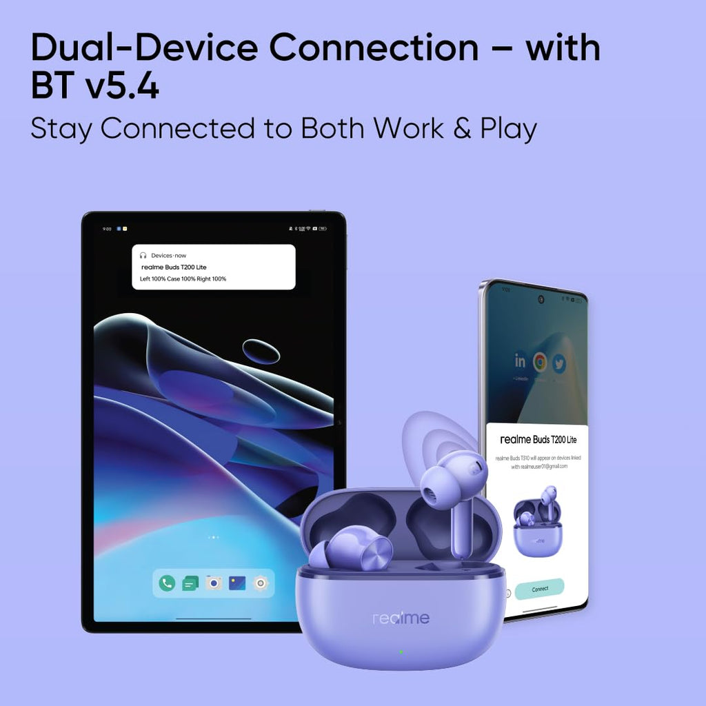 realme Buds T200 Lite Bluetooth in Ear Earbuds,4 Mic, AI ENC for Calls