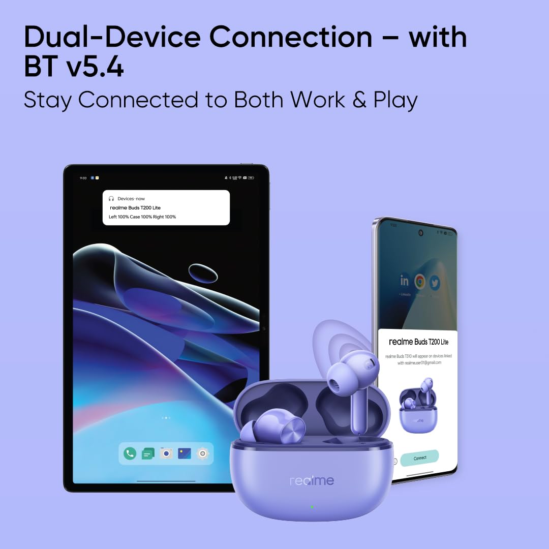 realme Buds T200 Lite Bluetooth in Ear Earbuds,4 Mic, AI ENC for Calls