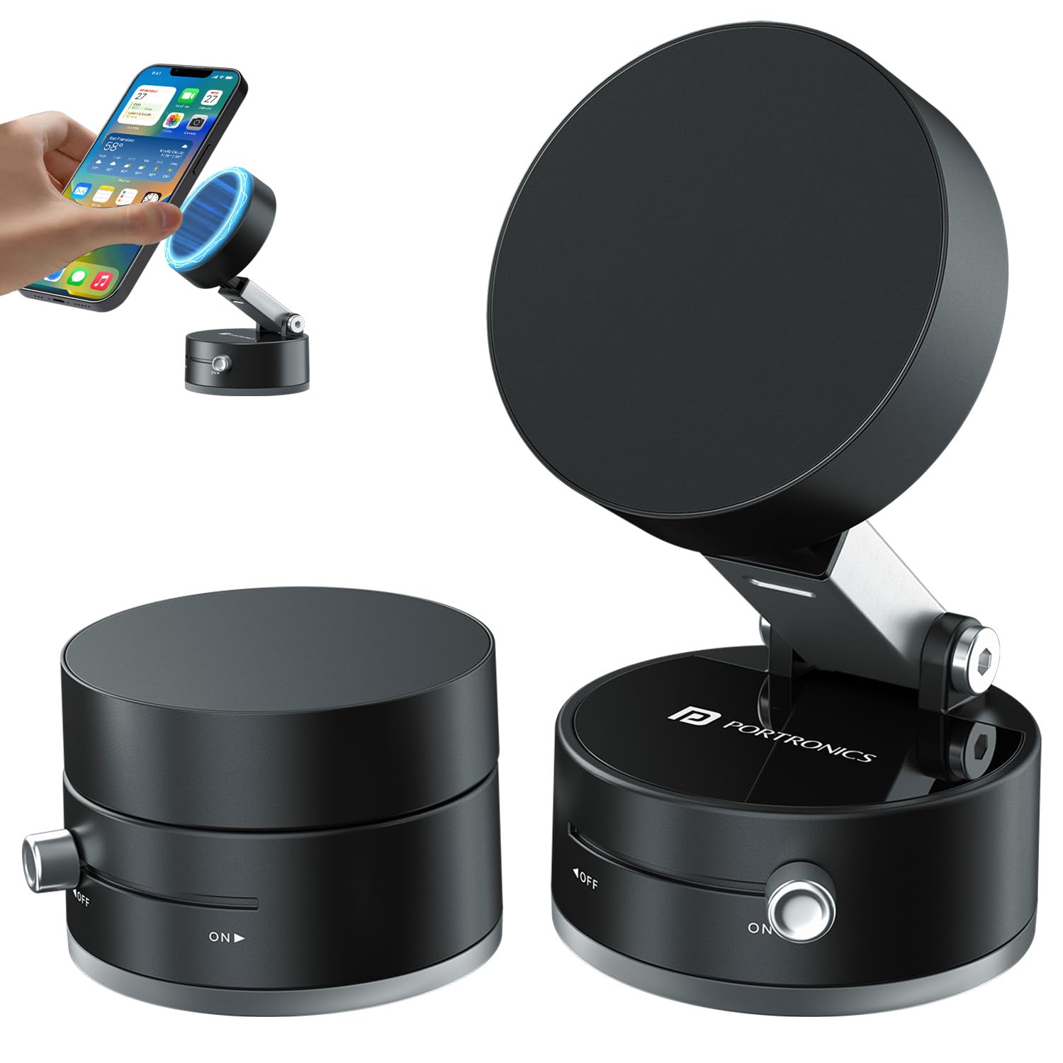 Portronics Hold X Magnetic Vacuum Suction Mobile Holder,