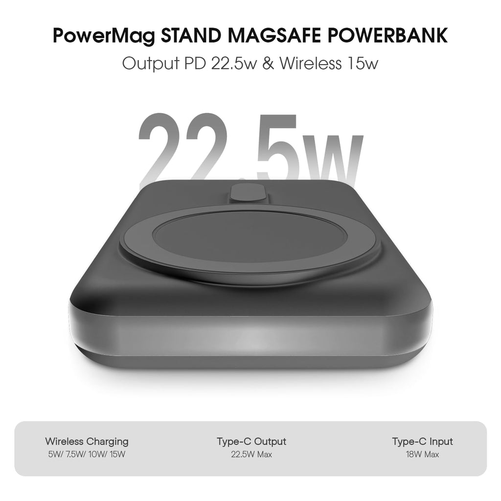 POWERUP PowerMag Stand 10000mAh Mag-Safe Power Bank, 15W Fast Wireless Charging