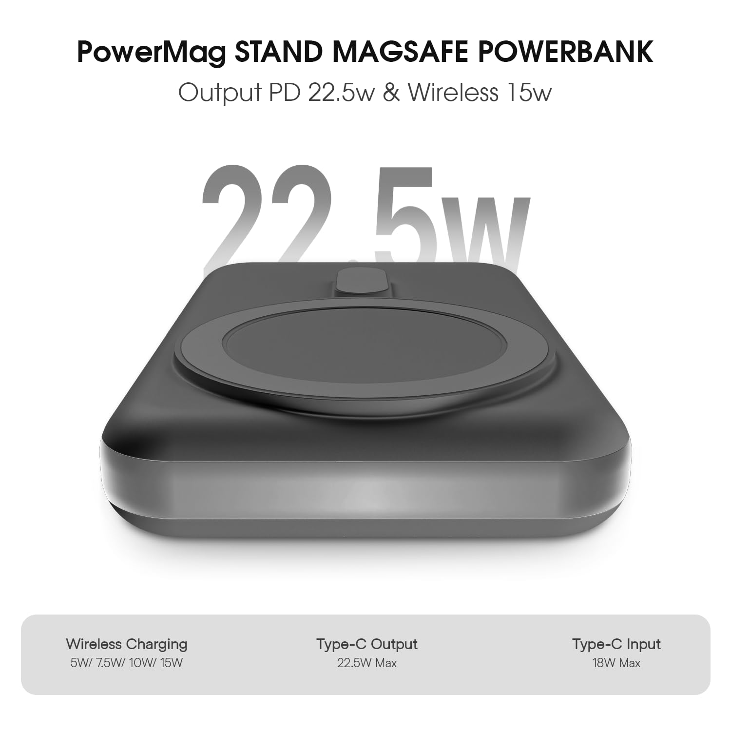POWERUP PowerMag Stand 10000mAh Mag-Safe Power Bank, 15W Fast Wireless Charging