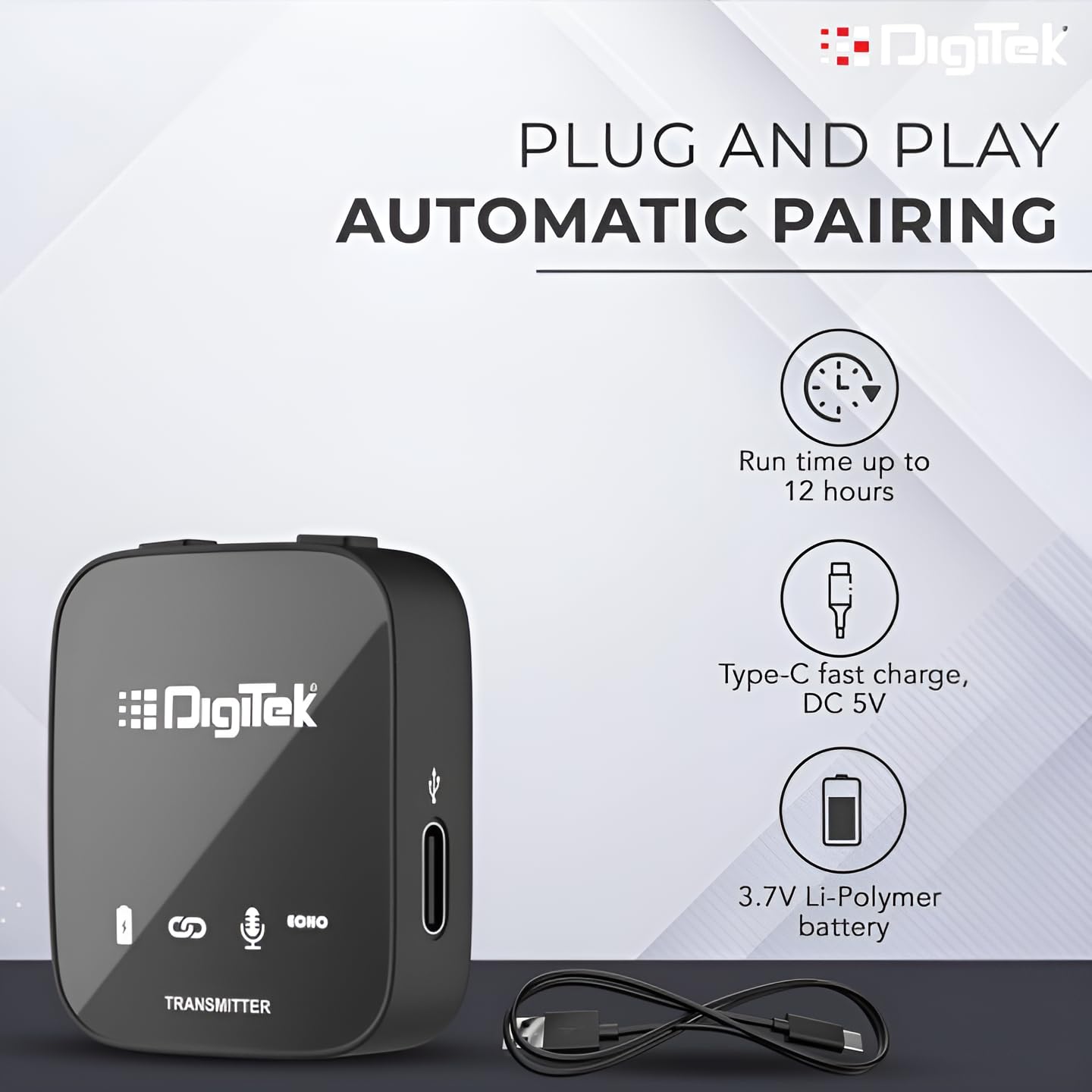 2-in 1 Digitek DWM 101 Pro Wireless Microphone System with ANC Noise Reduction