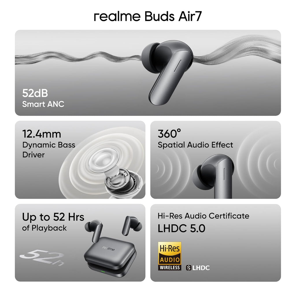 realme Earbuds Air 7 True Wireless,12.4mm Dynamic Bass Drivers
