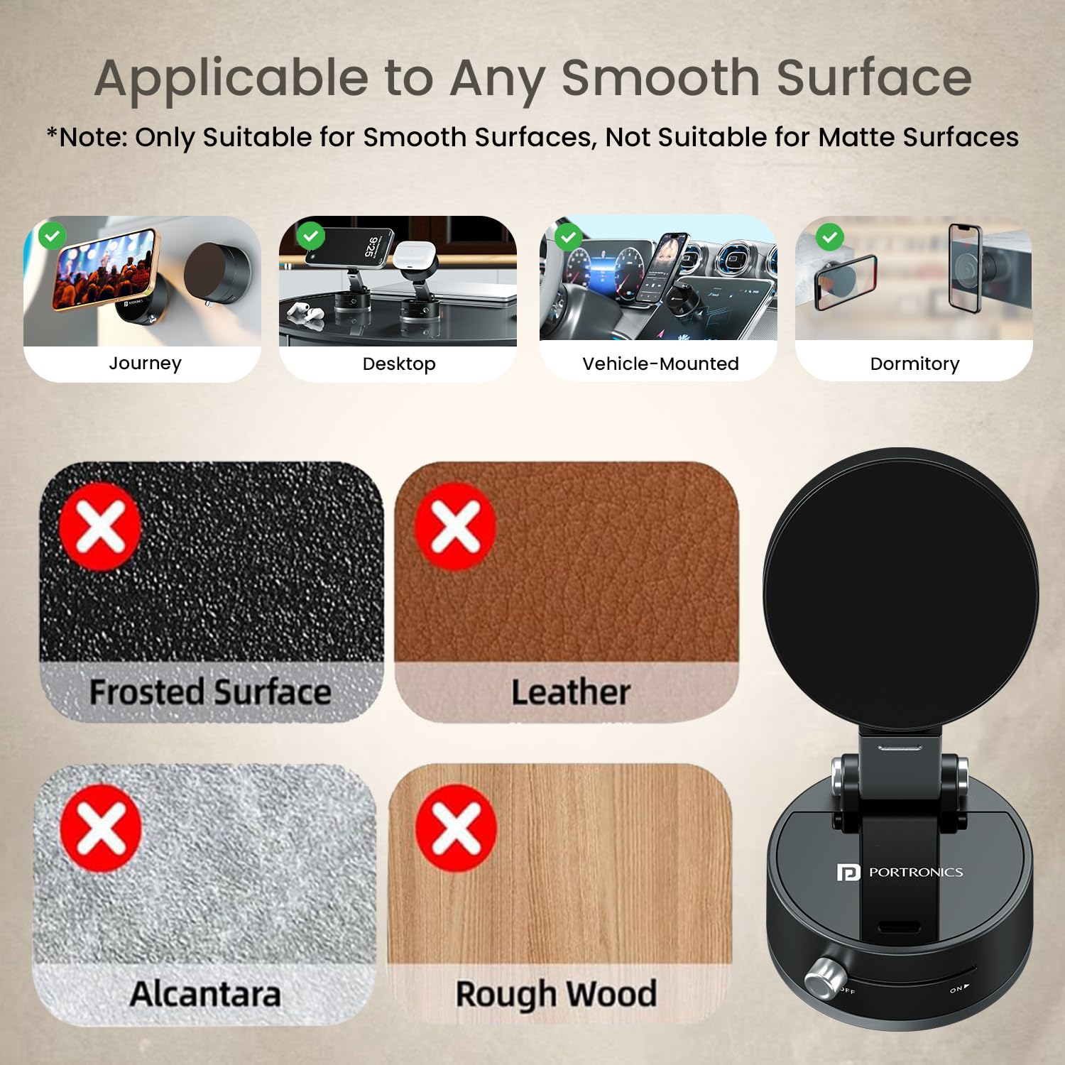 Portronics Hold X Magnetic Vacuum Suction Mobile Holder,