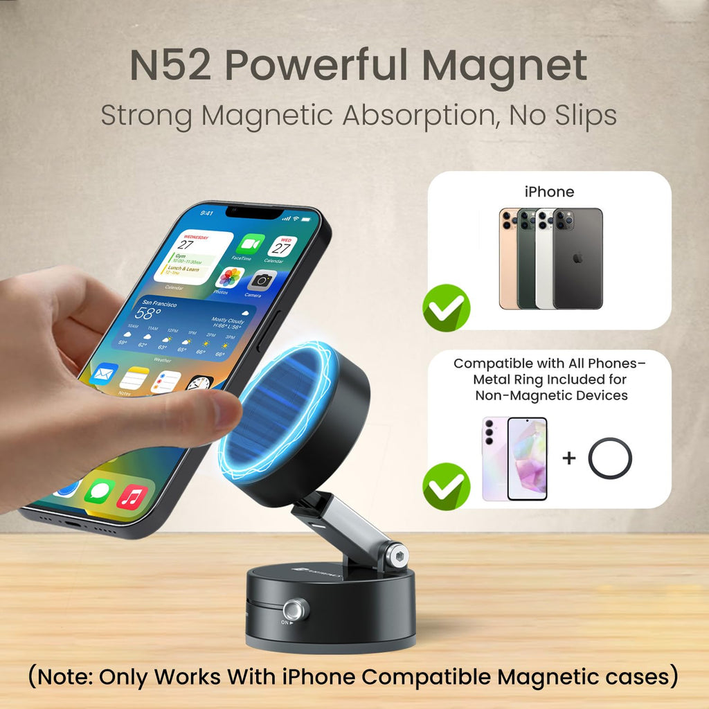 Portronics Hold X Magnetic Vacuum Suction Mobile Holder,
