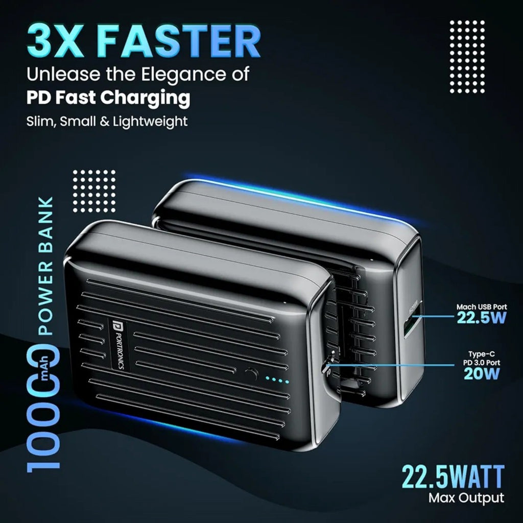 Portronics Zapcell 10k 10000mAh 22.5W Pocket Size Nano Powerbank