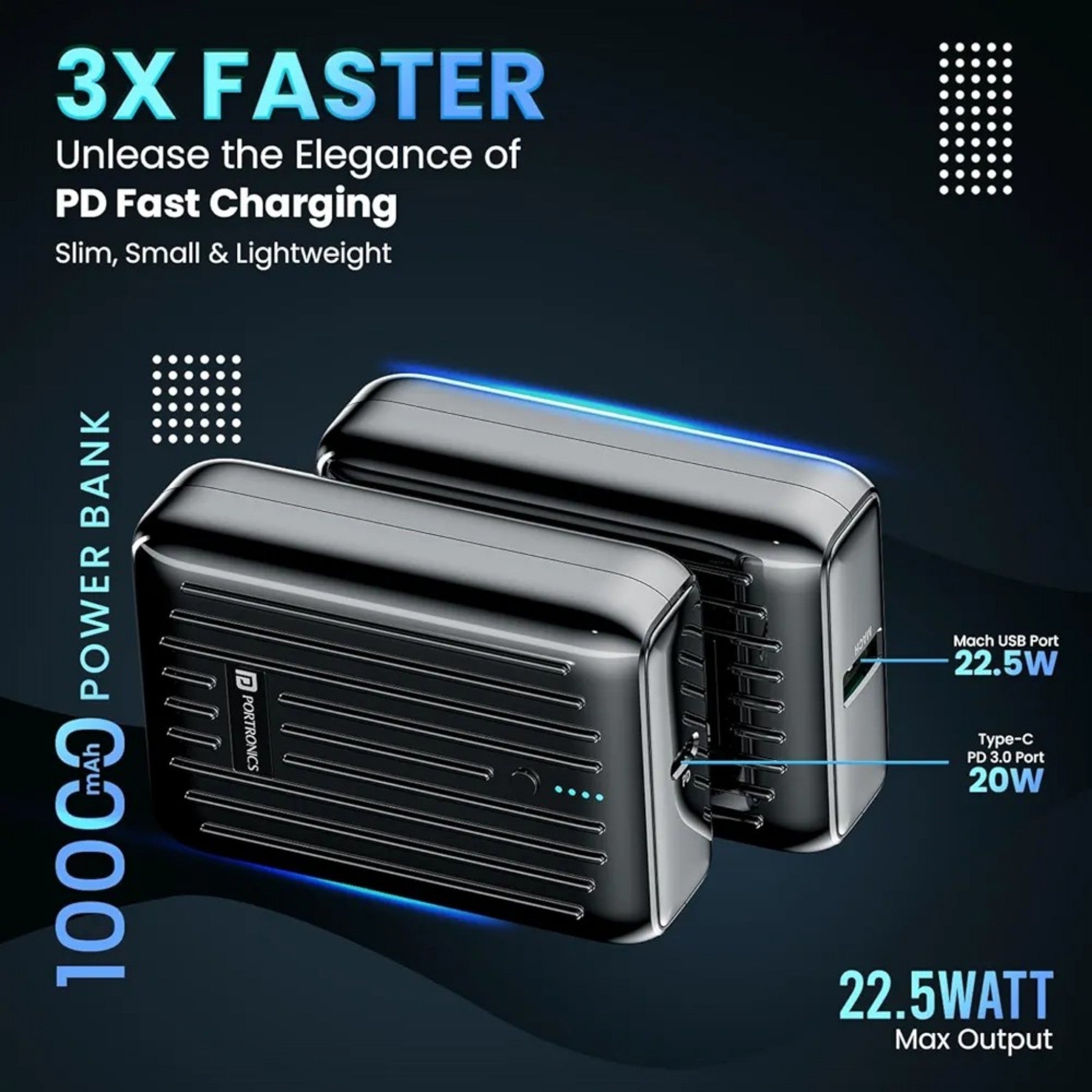 Portronics Zapcell 10k 10000mAh 22.5W Pocket Size Nano Powerbank