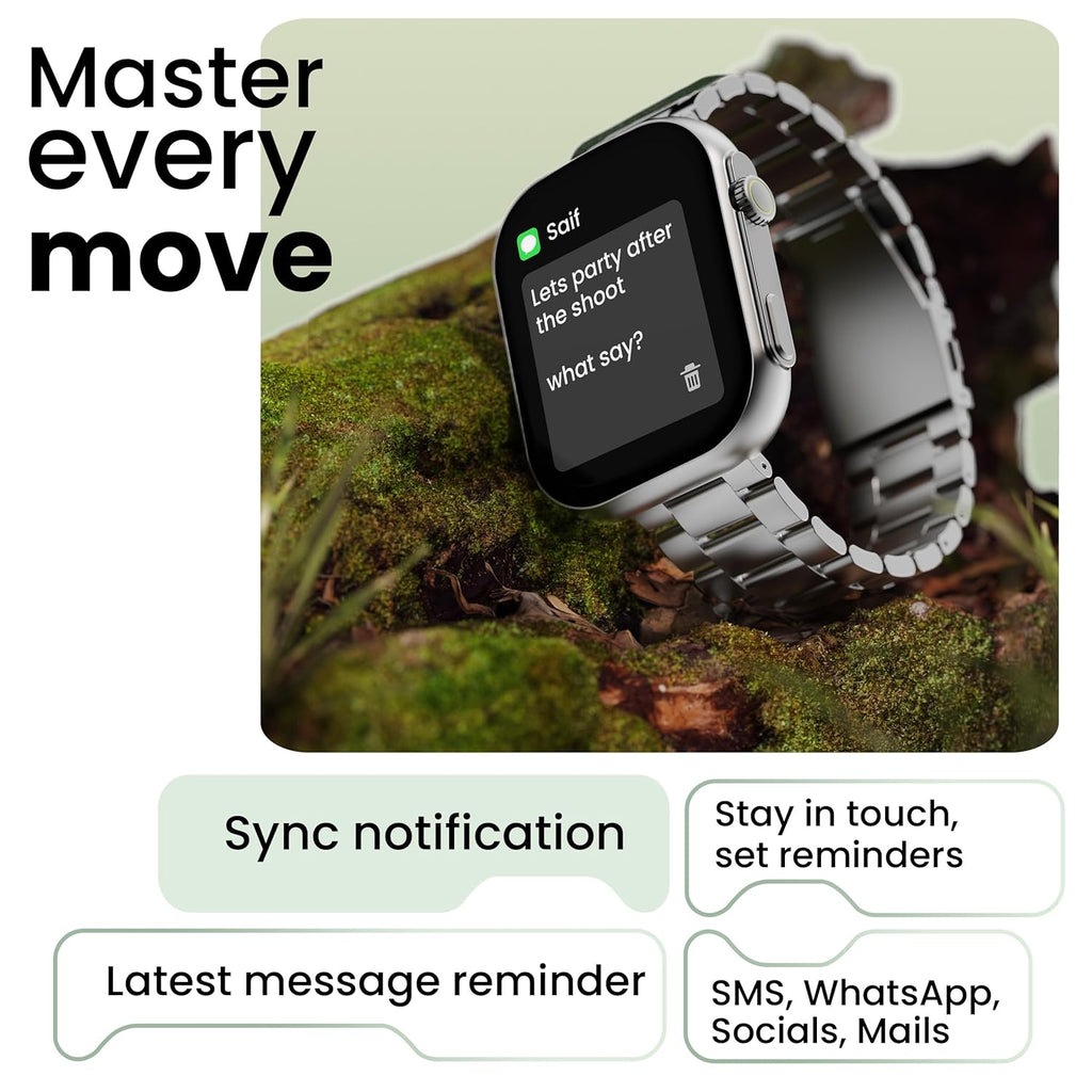 GOBOULT CrownX Smart Watch 2.0''HD Screen, Bluetooth Calling, Working Crown, Metallic Frame, 1000 Nits