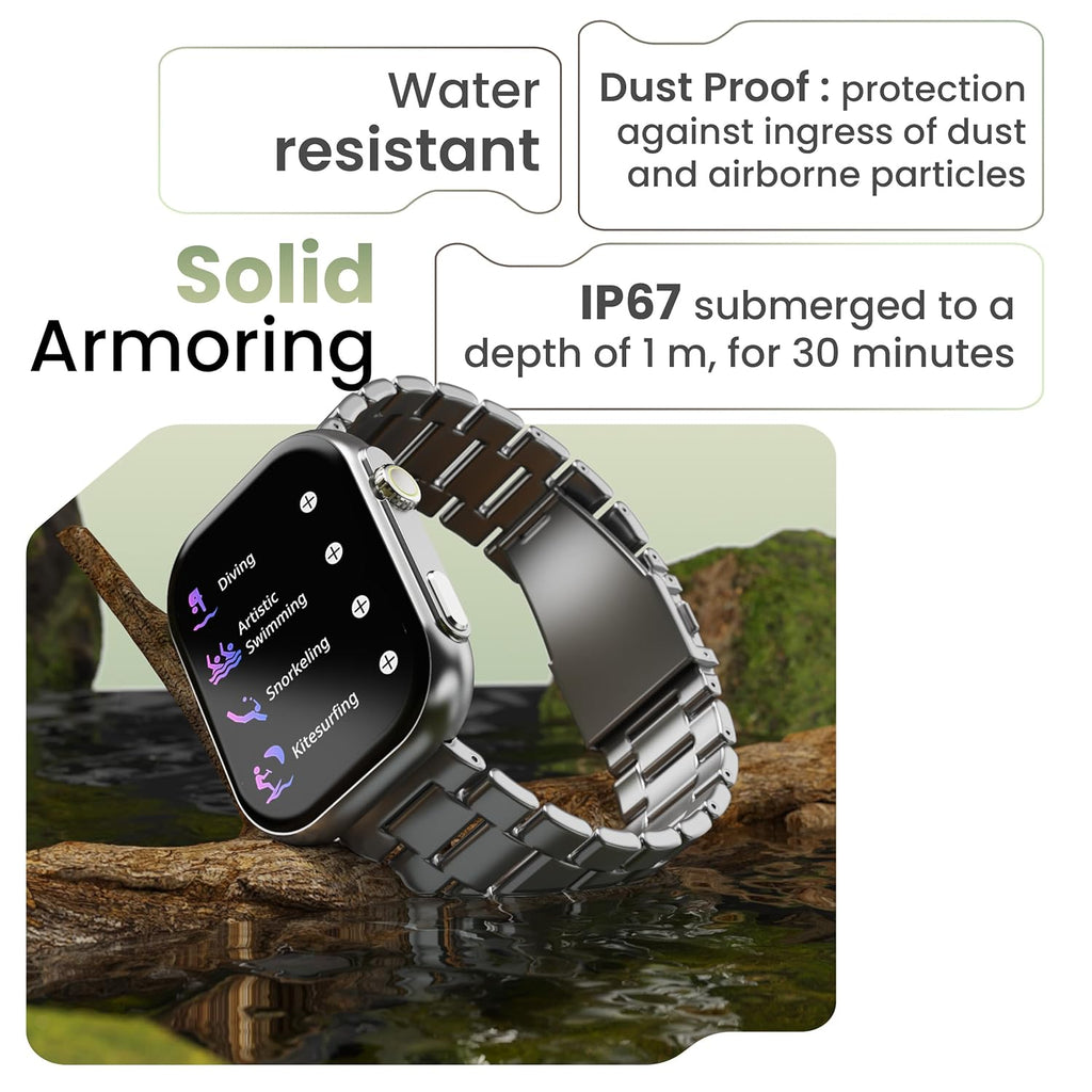 GOBOULT CrownX Smart Watch 2.0''HD Screen, Bluetooth Calling, Working Crown, Metallic Frame, 1000 Nits