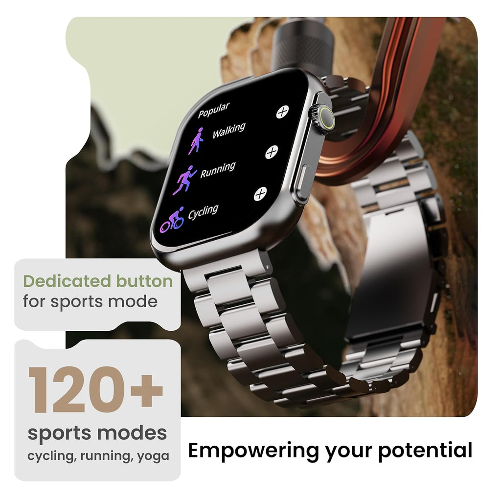 GOBOULT CrownX Smart Watch 2.0''HD Screen, Bluetooth Calling, Working Crown, Metallic Frame, 1000 Nits