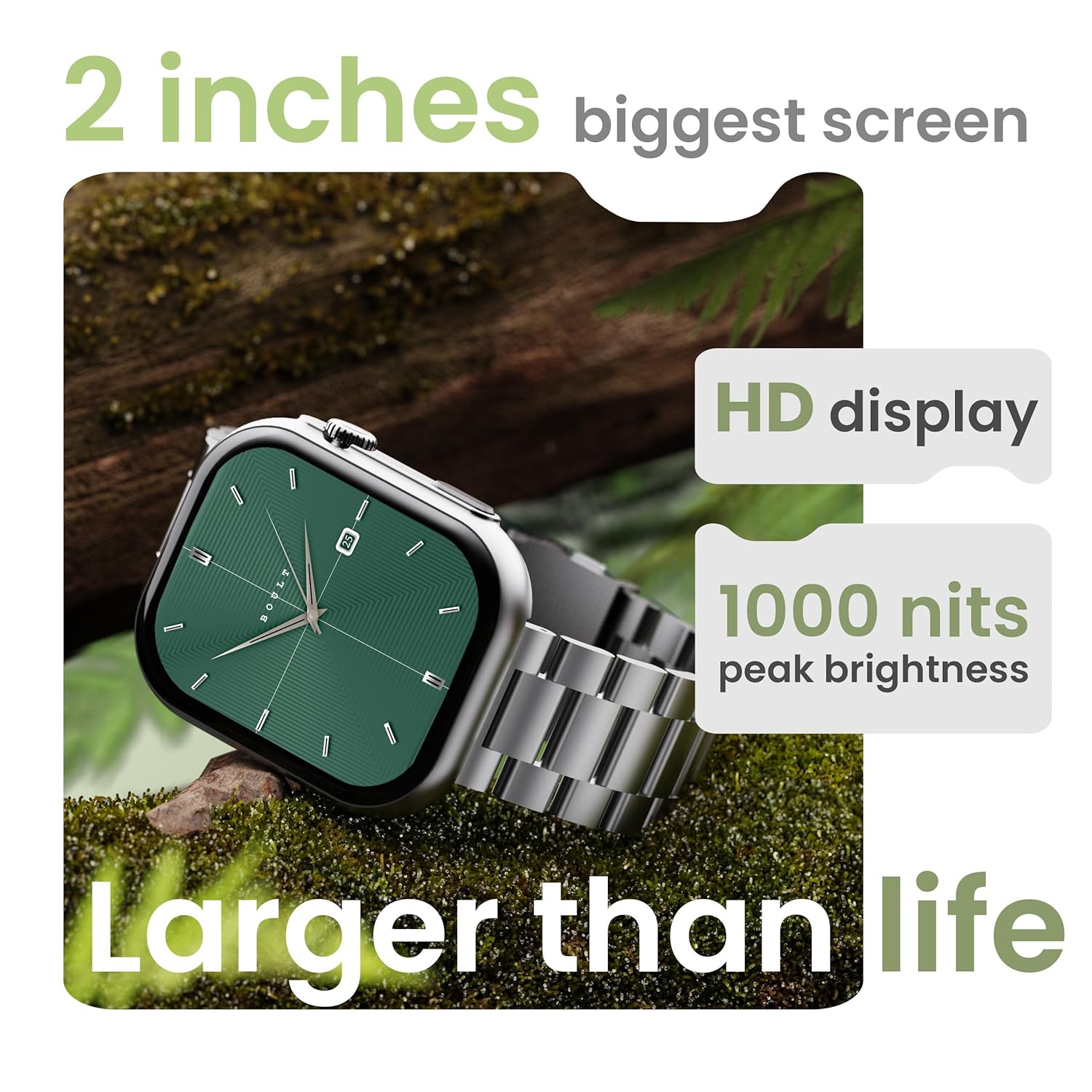 GOBOULT CrownX Smart Watch 2.0''HD Screen, Bluetooth Calling, Working Crown, Metallic Frame, 1000 Nits