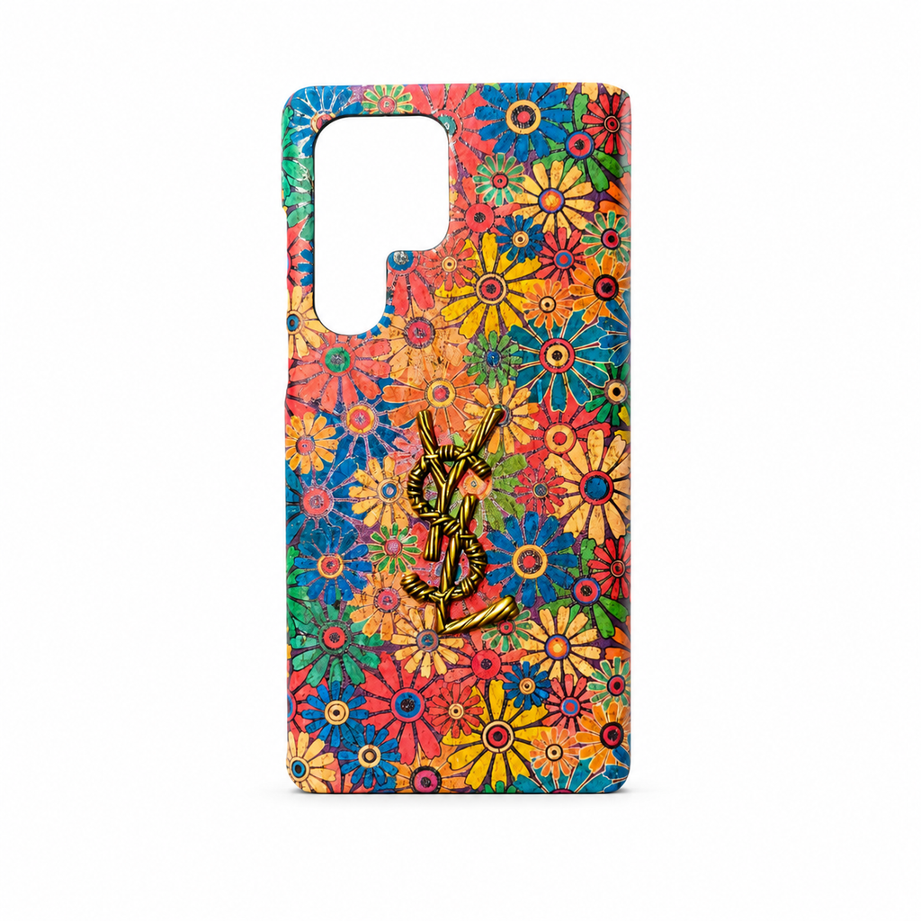 Luxury Floral 3D Metal Logo Designer Case