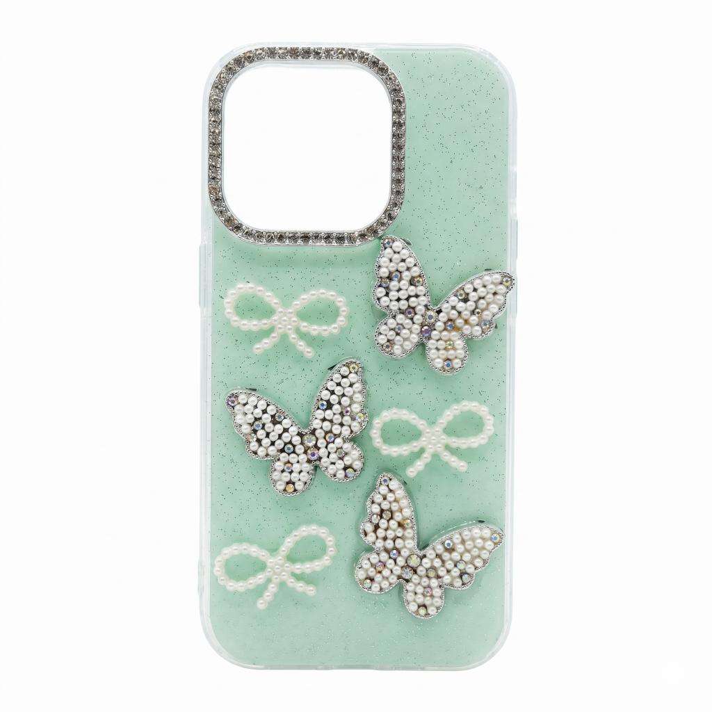 Premium Butterfly Pearl Glitter Back Cover (Mint Green)