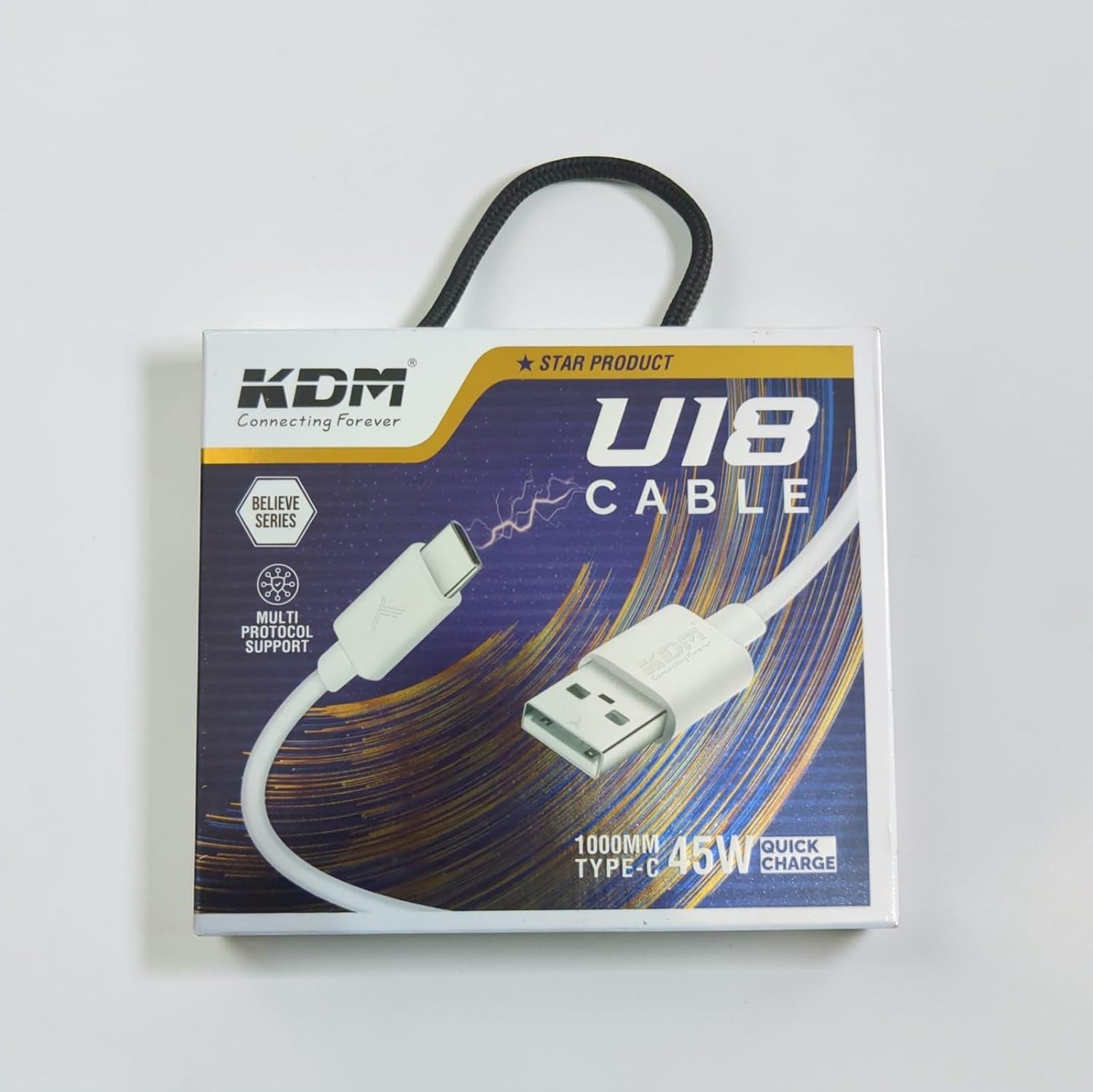 KDM U18 Cable Type-C, 1000MM, 45W Quick Charge, Multi Protocol Support, Believe Series