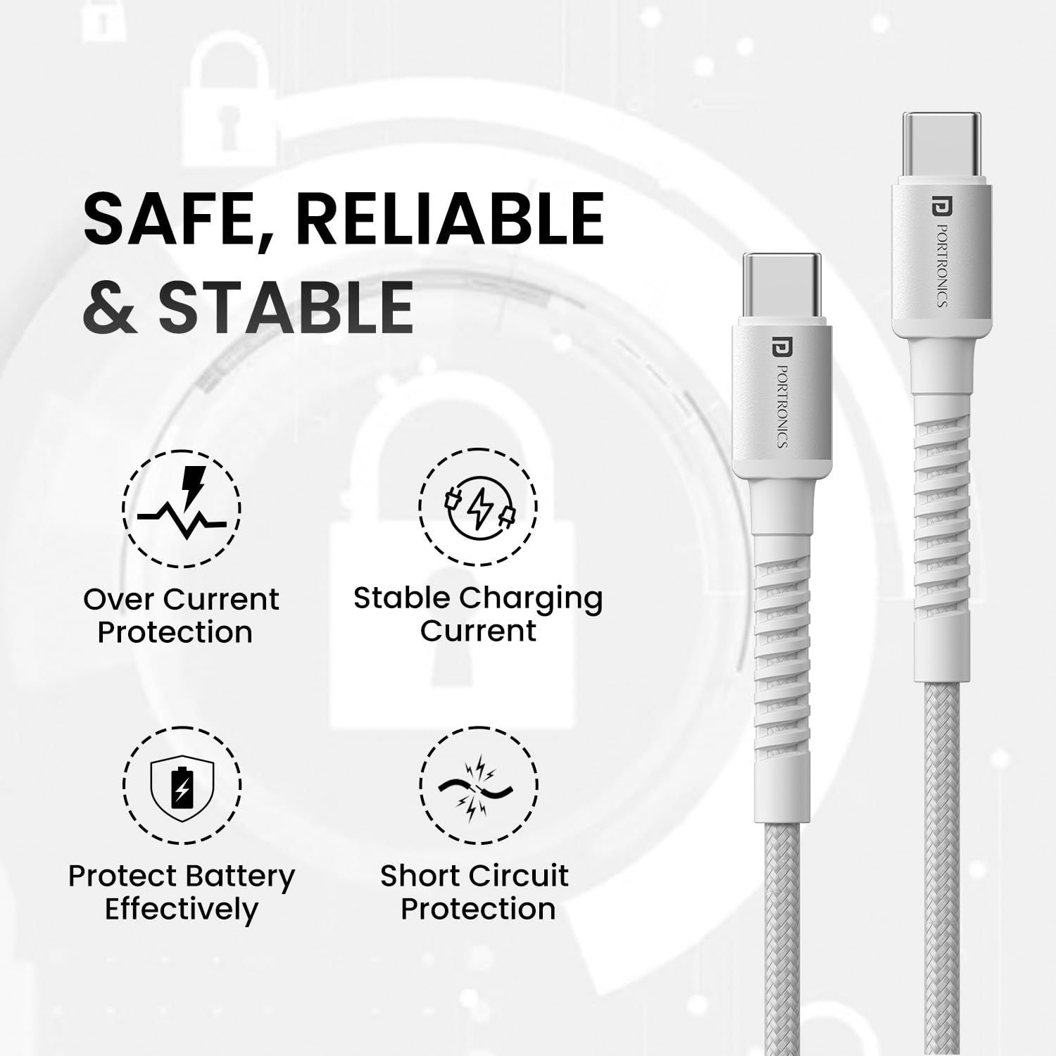 Portronics Konnect X 60W Type C to Type C Unbreakable Nylon Braided Cable