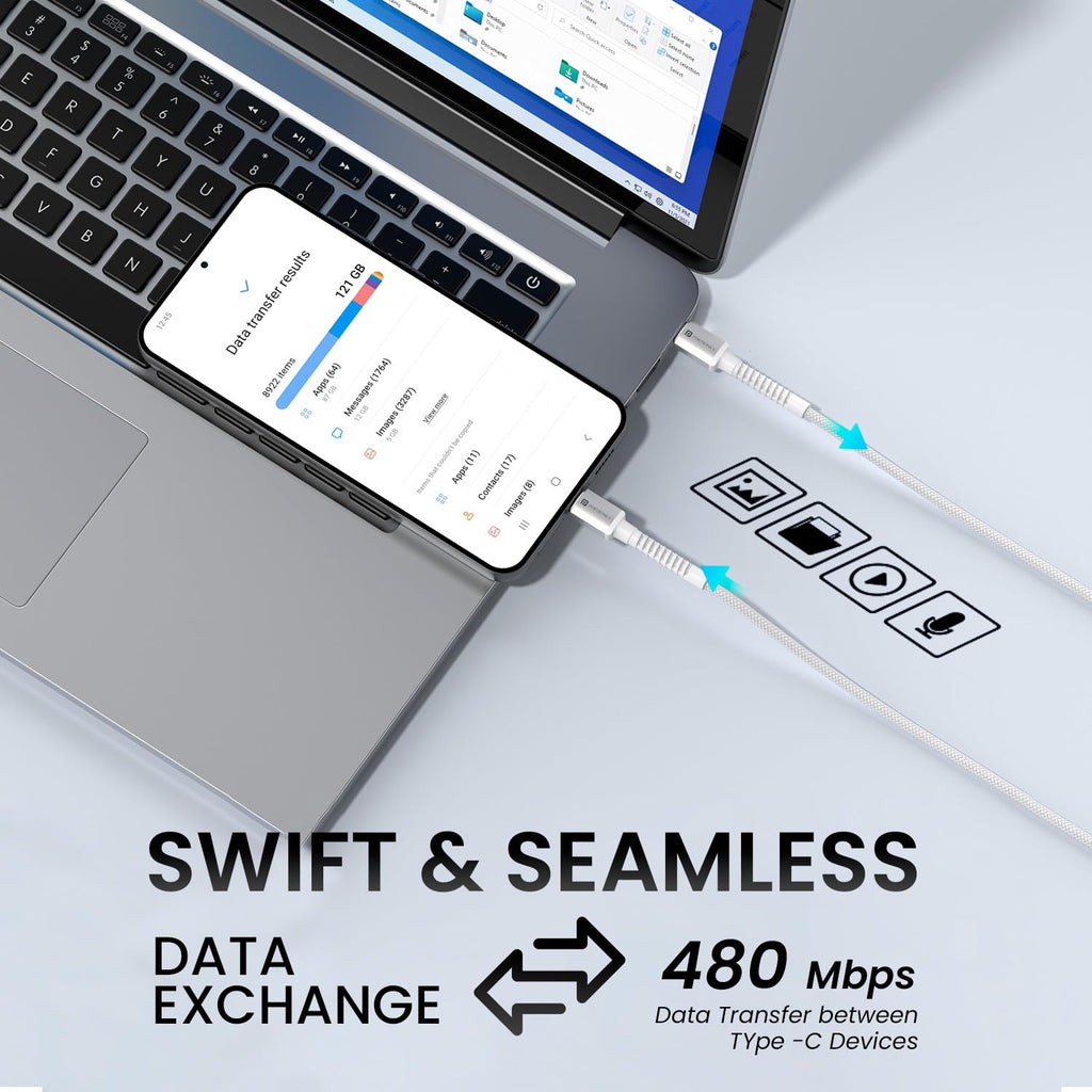 Portronics Konnect X 60W Type C to Type C Unbreakable Nylon Braided Cable