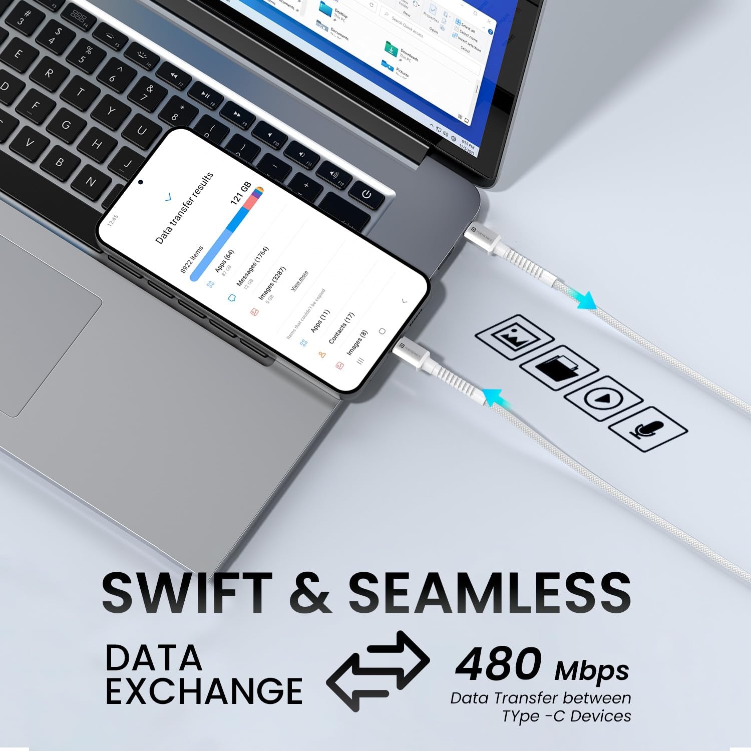 Portronics Konnect X 60W Type C to Type C Unbreakable Nylon Braided Cable