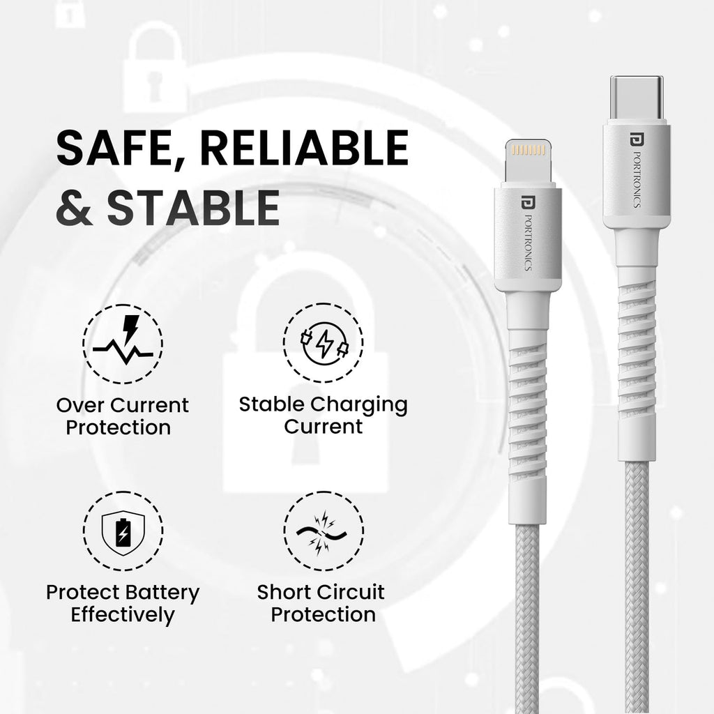 Portronics Konnect X Type C to 8-Pin 27W Fast Charging Cable