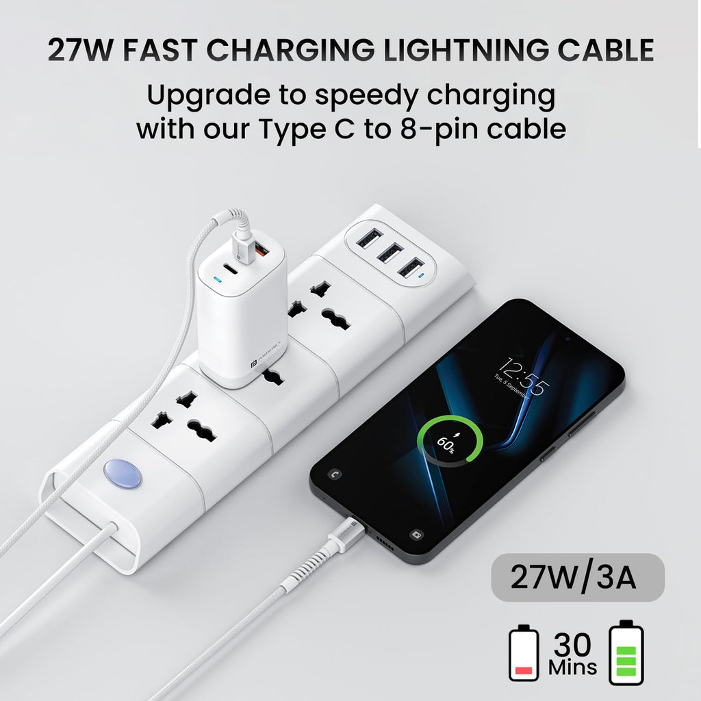 Portronics Konnect X Type C to 8-Pin 27W Fast Charging Cable