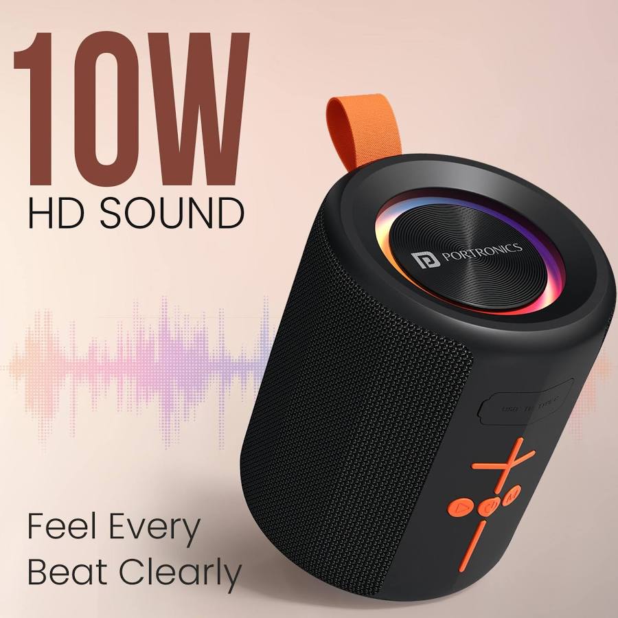 Portronics SONO 10W Portable Bluetooth Speaker with HD Sound, Passive Radiator Bass, RGB LED Lights, TWS Mode, Bluetooth 5.4
