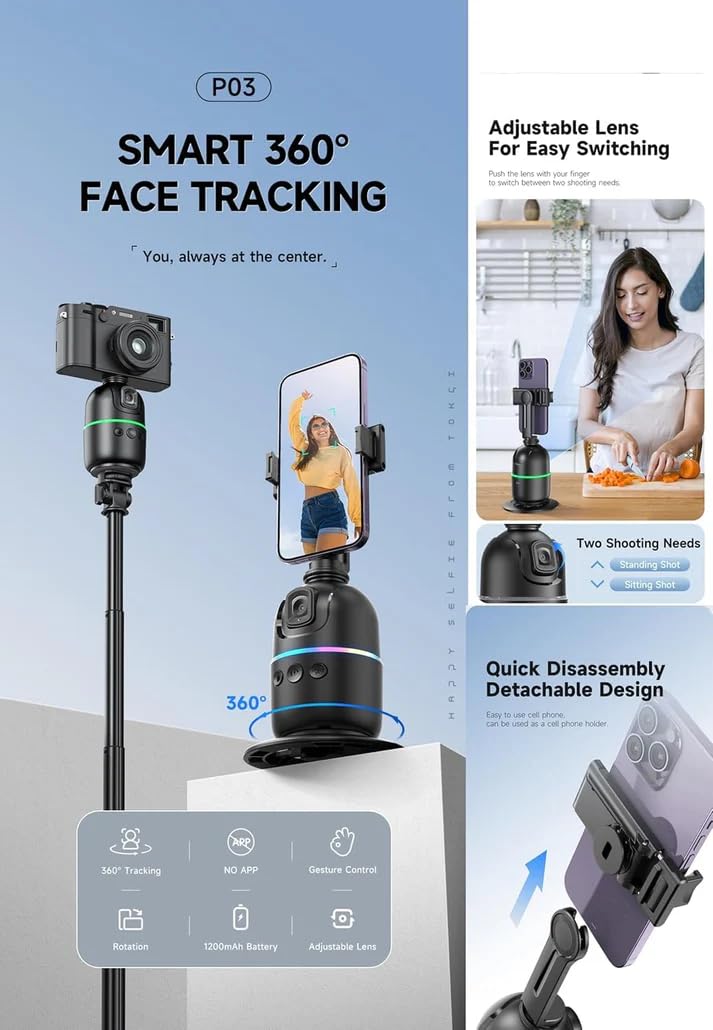 P03 Smart Auto Face Tracking Tripod with AI 360° Rapid Tracking
