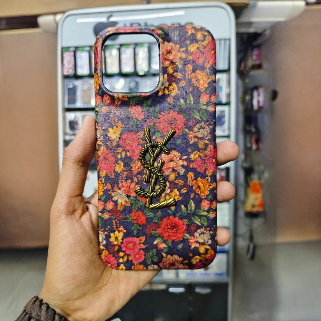 Luxury Floral 3D Metal Logo Designer Case