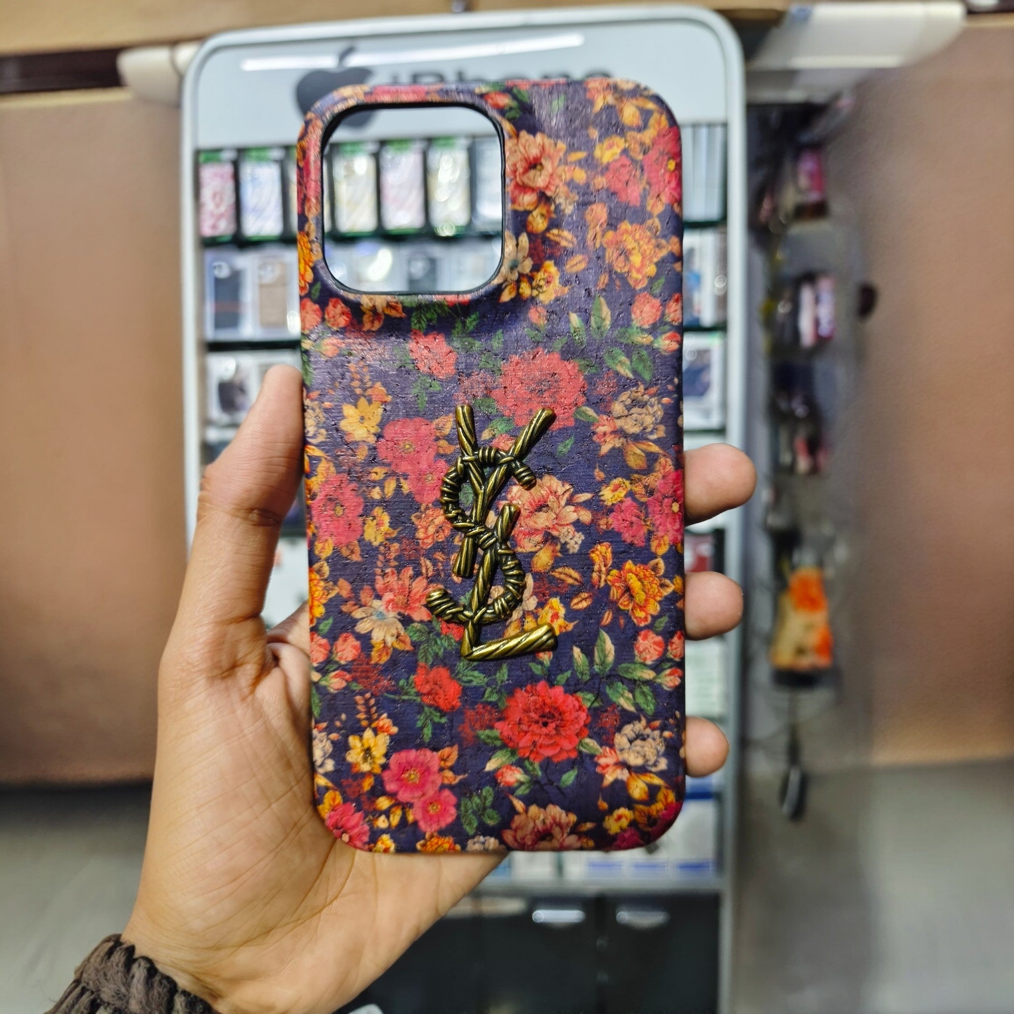 Luxury Floral 3D Metal Logo Designer Case