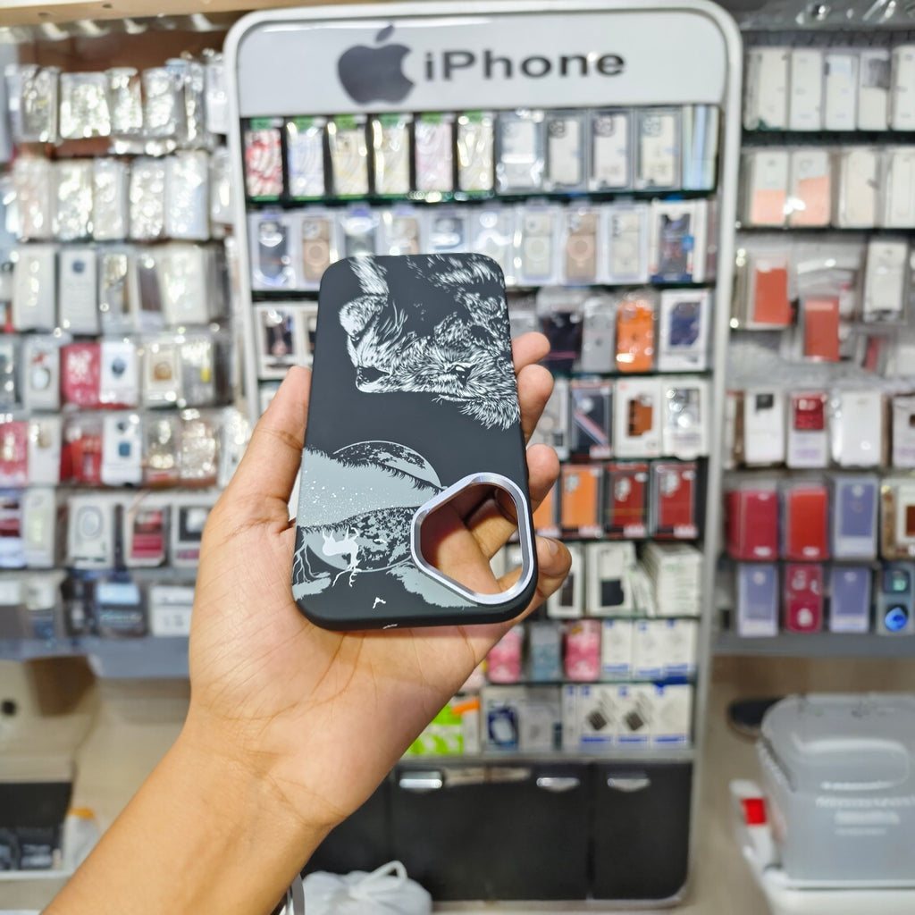 KDM Grafix Series 3D Animal Print Premium Back Cover Case with Metal Camera Ring for iPhone